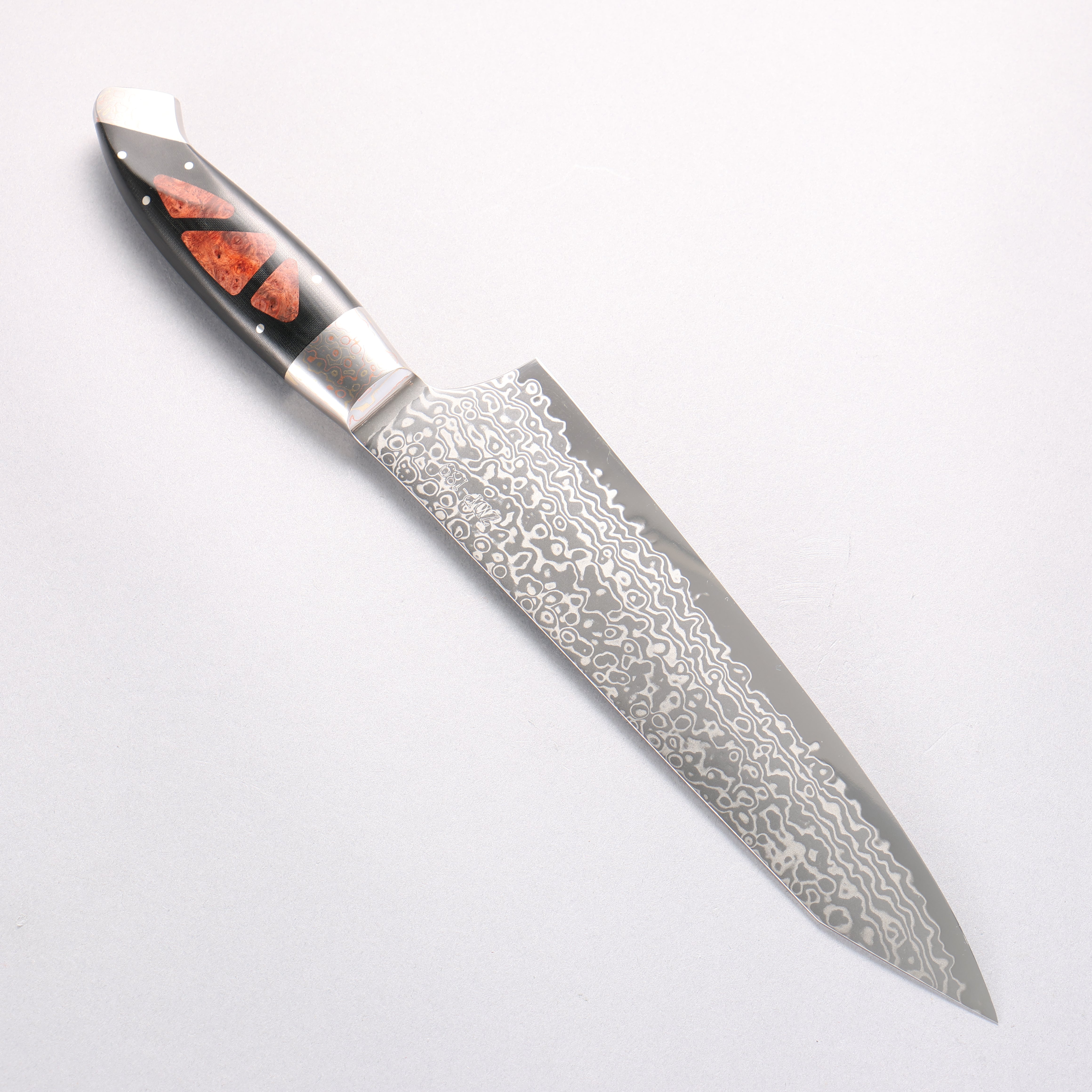 佳人 ZDP189 大馬士革紋 打磨處理 切付牛刀 210mm 哈納林瘤嵌細工 握把 - 清助刃物