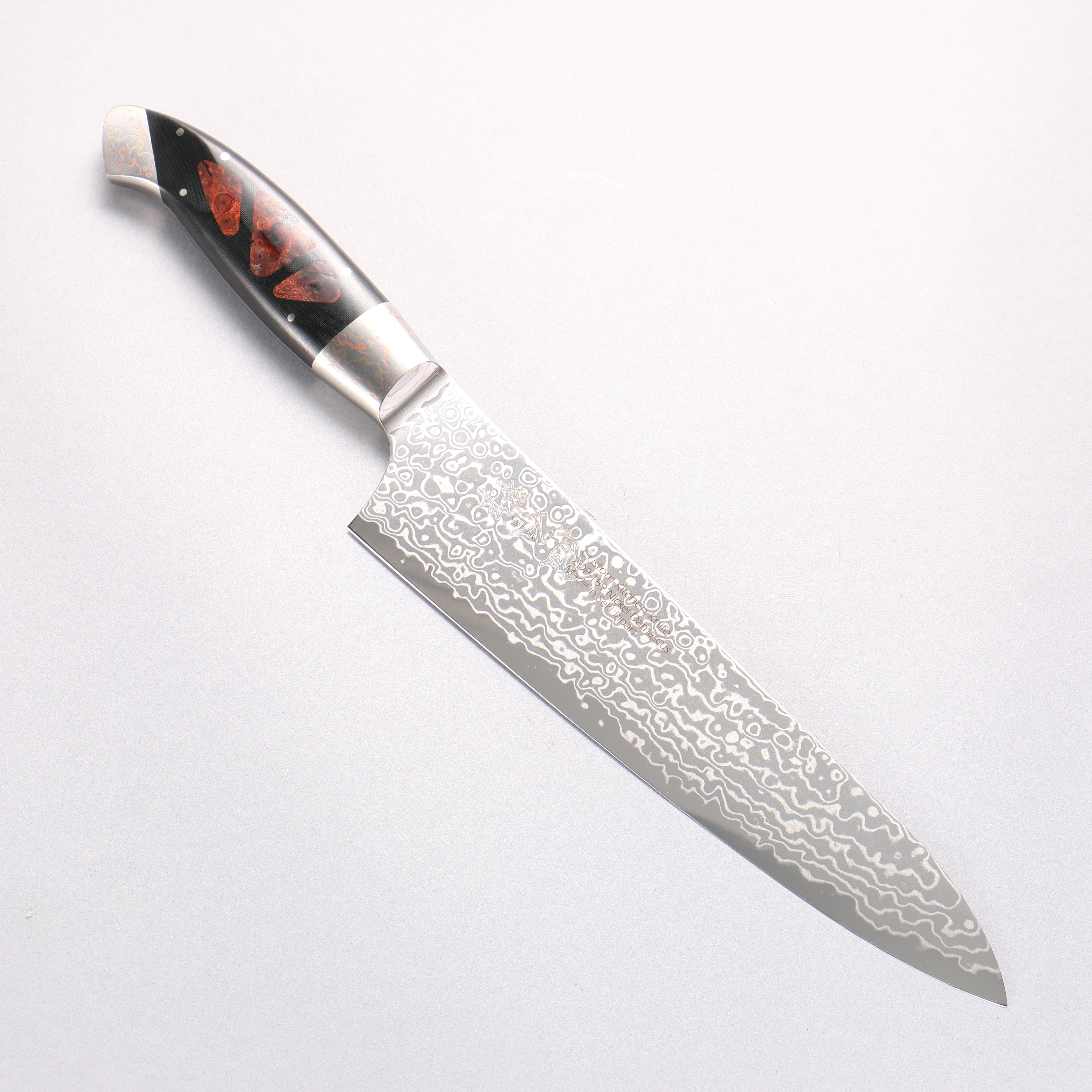 佳人 ZDP189 大馬士革紋 打磨處理 牛刀 210mm 哈納林瘤嵌細工 握把 - 清助刃物