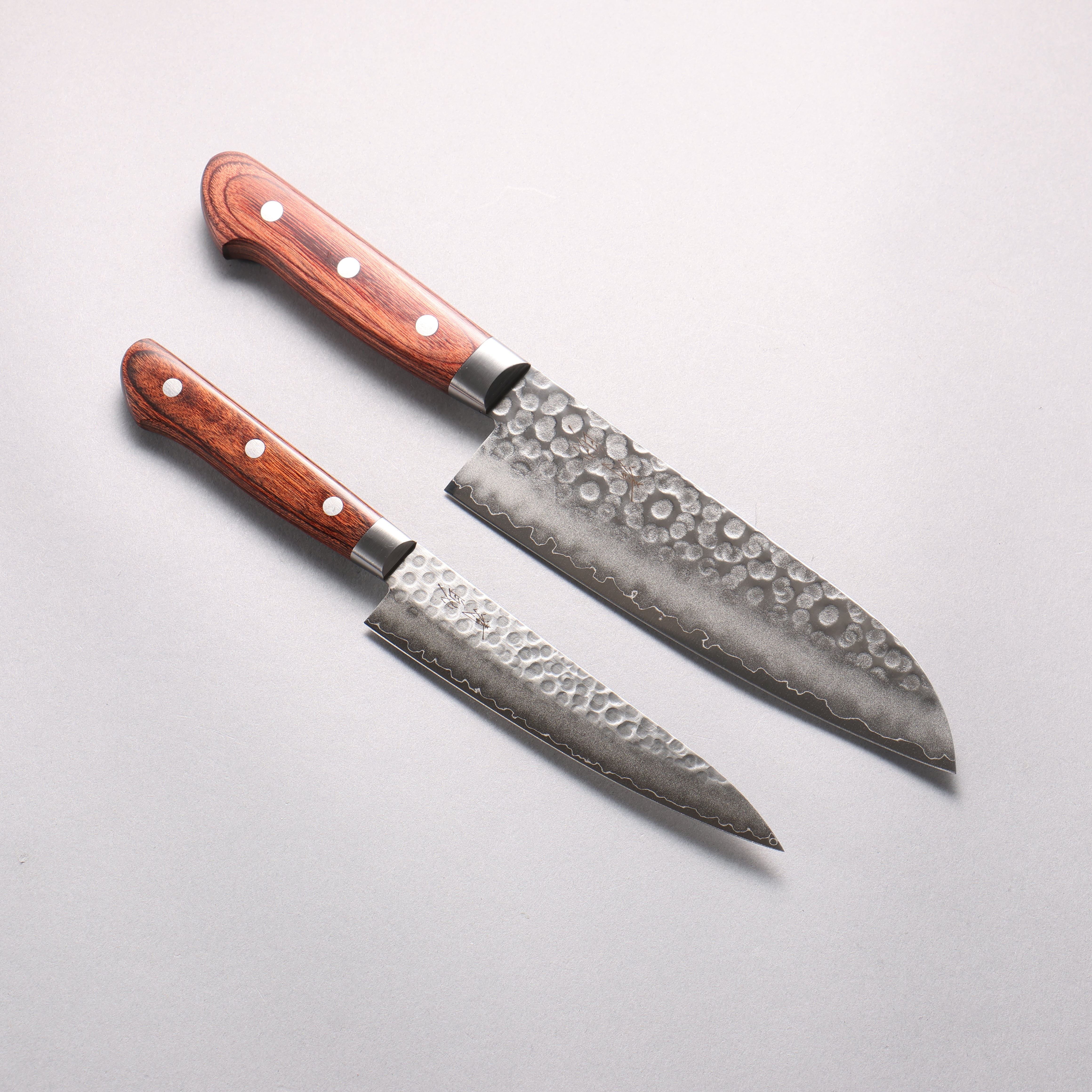 清助 VG10 鎚目 三德刀&多用途小刀組合 桃花心木 握把 170mm & 140mm - 清助刃物