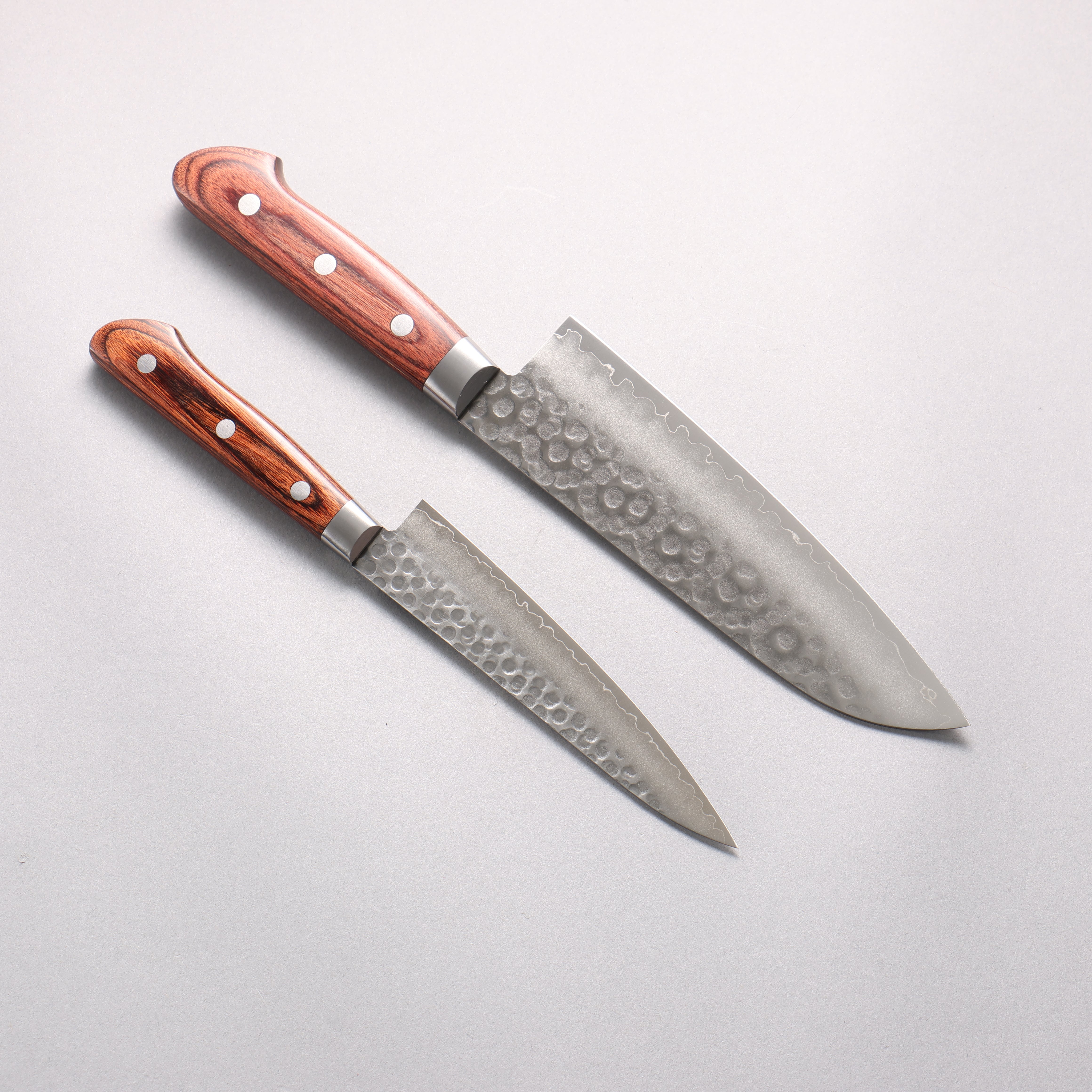 清助 VG10 鎚目 三德刀&多用途小刀組合 桃花心木 握把 170mm & 140mm - 清助刃物
