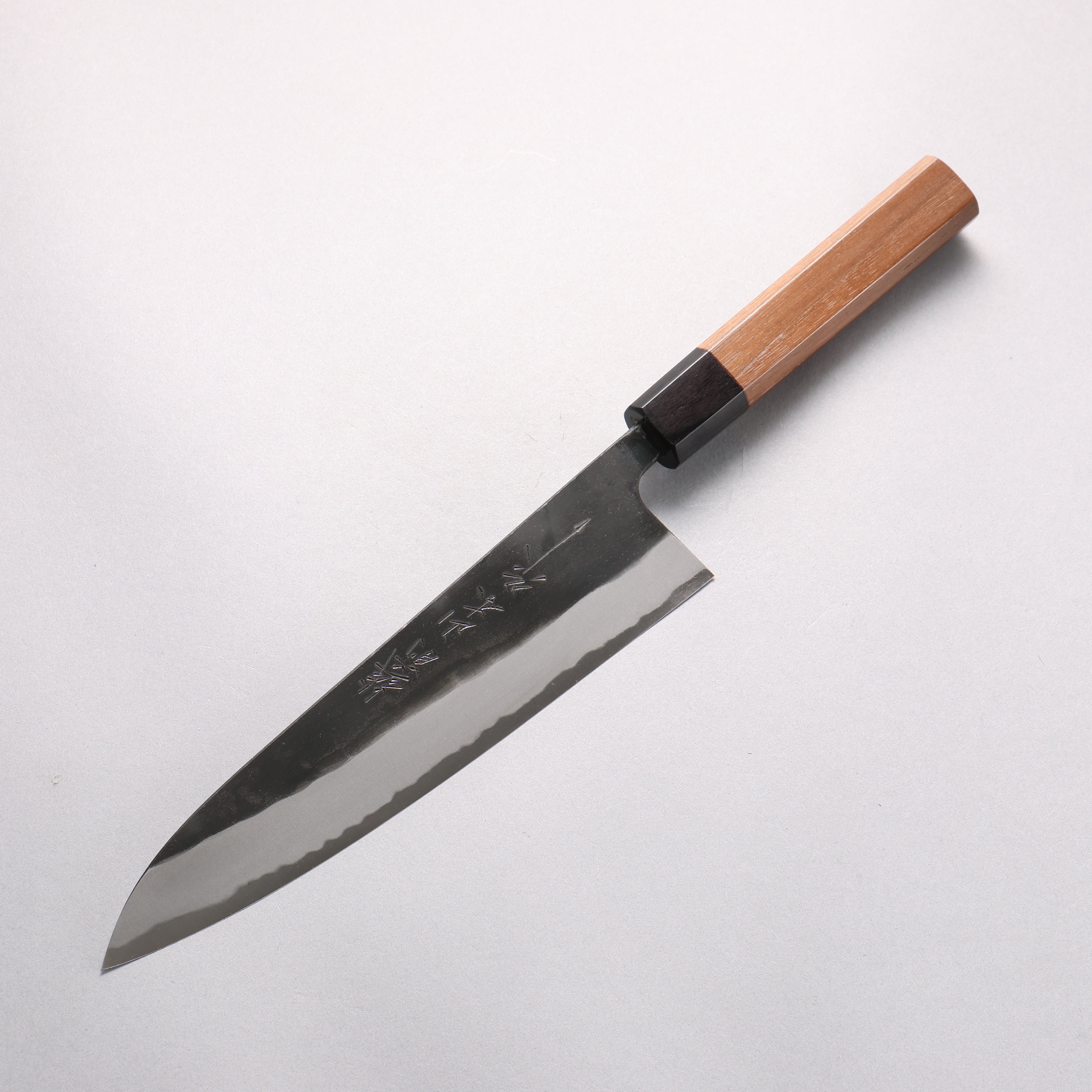山本 直 安來青鋼 黑打 牛刀 210mm 核桃木 握把 - 清助刃物
