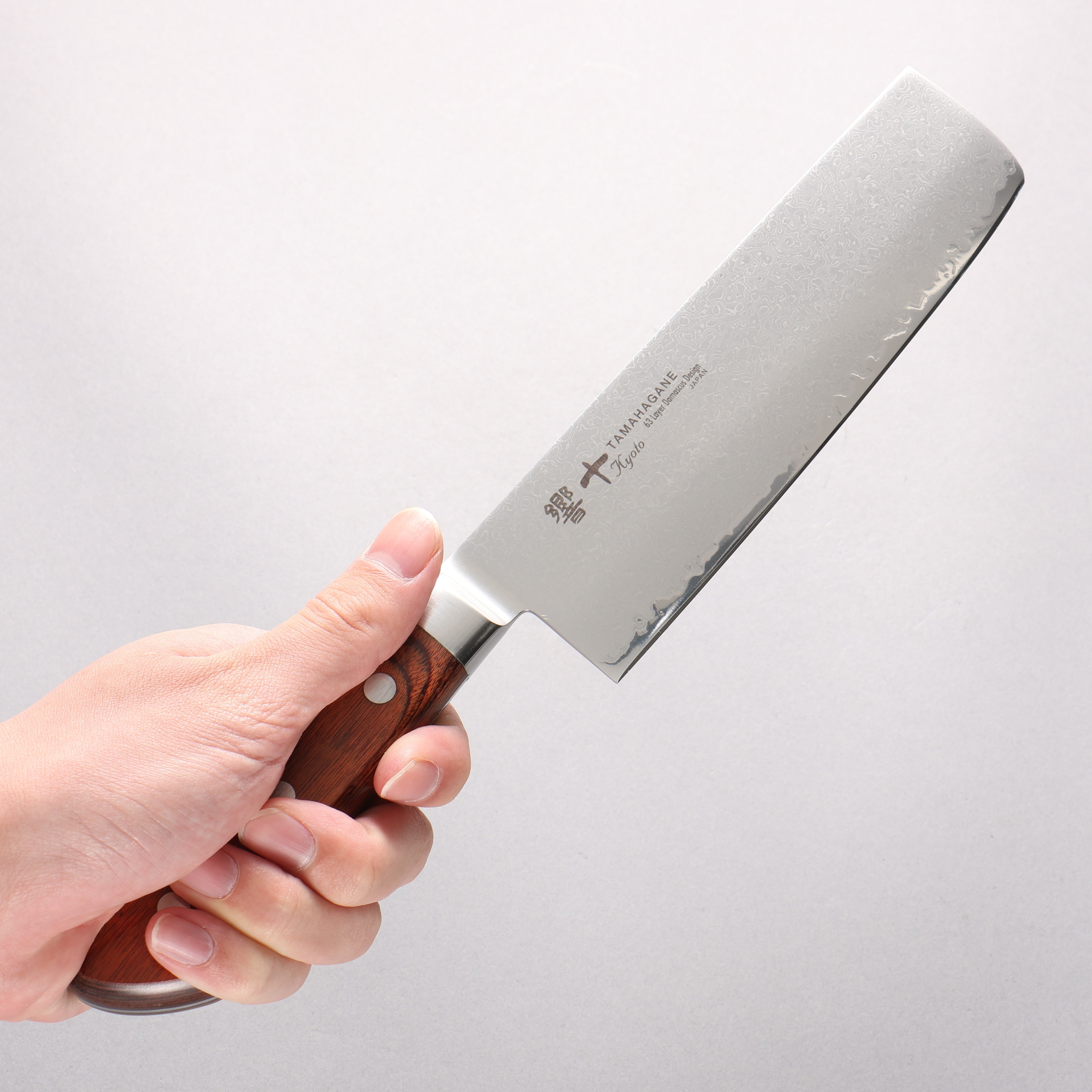 玉鋼 響十 63層 大馬士革紋 菜切 160mm KP-1116 - 清助刃物