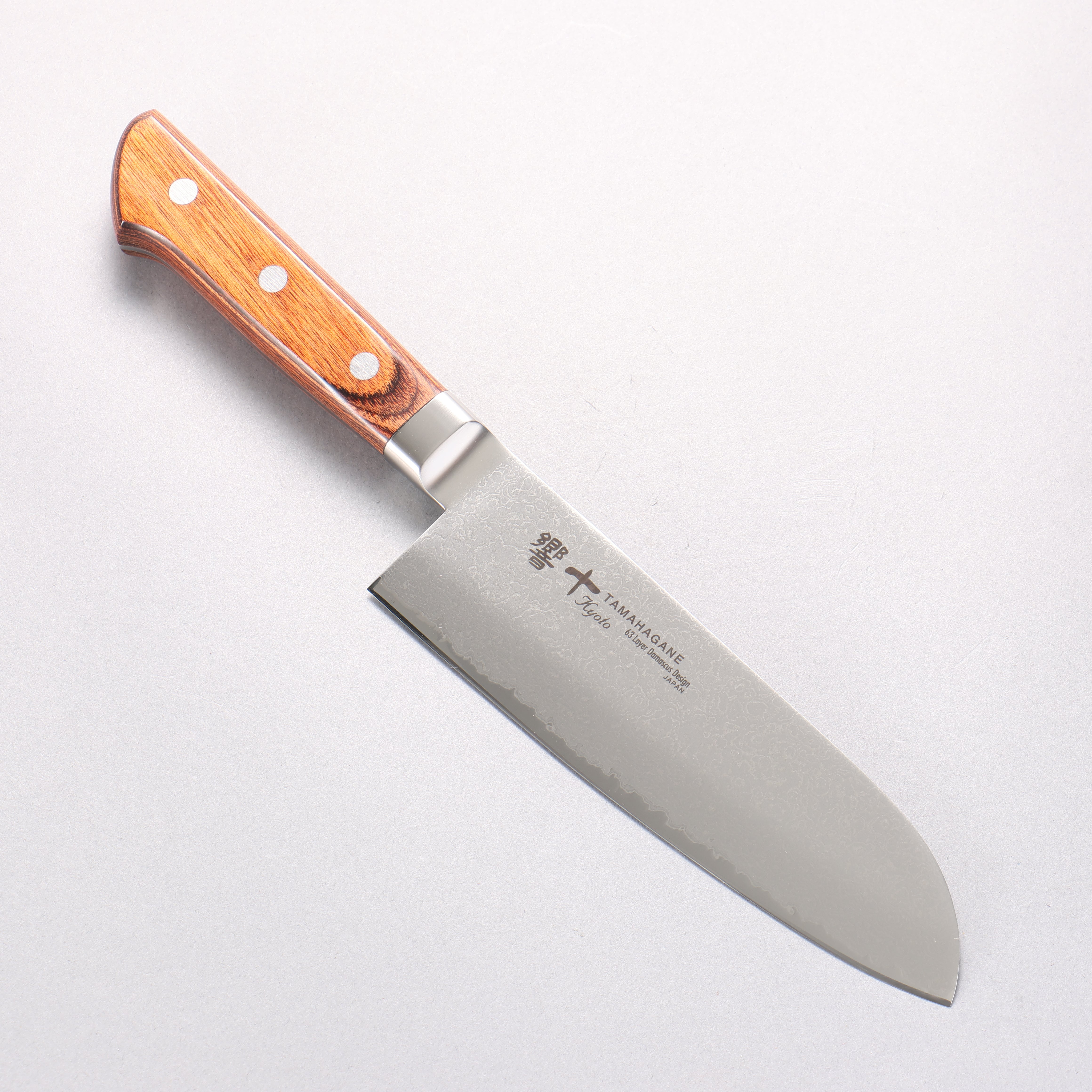 玉鋼 響十 63層 大馬士革紋 三德刀 160mm KP-1115 - 清助刃物