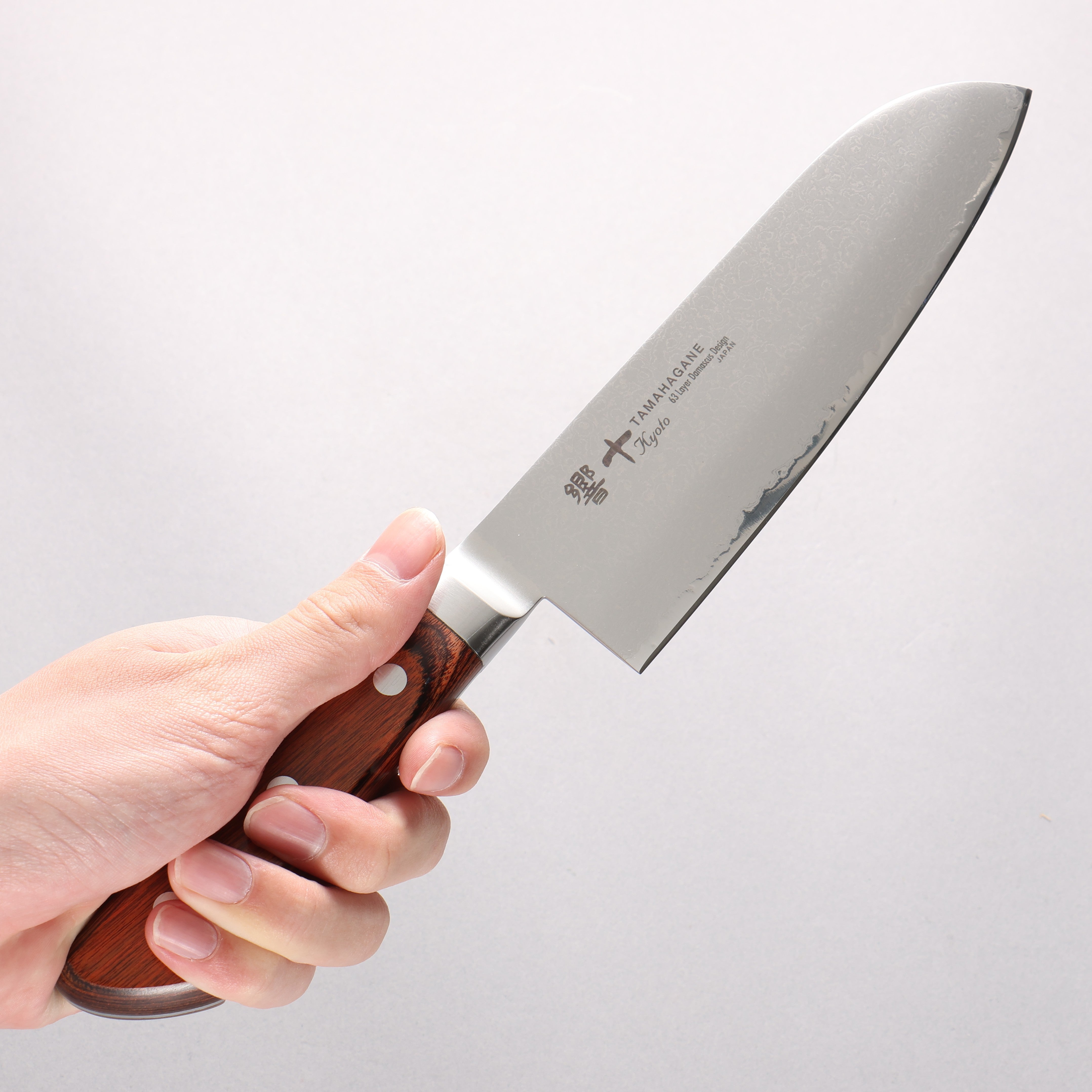 玉鋼 響十 63層 大馬士革紋 三德刀 160mm KP-1115 - 清助刃物