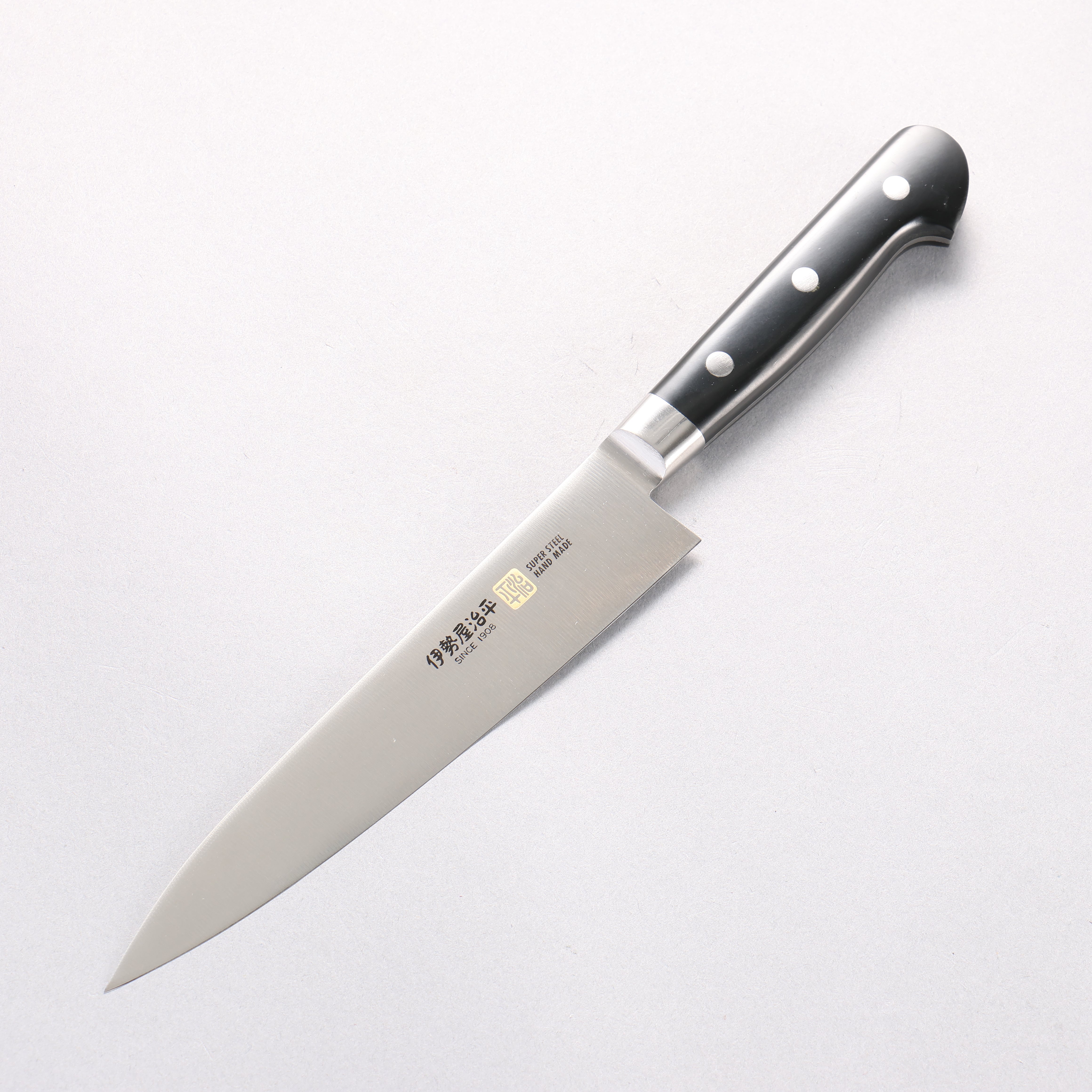 伊勢屋 鉬鋼（MOL） 多用途小刀 150mm 黑米卡塔（樹脂複合材料） 握把 - 清助刃物