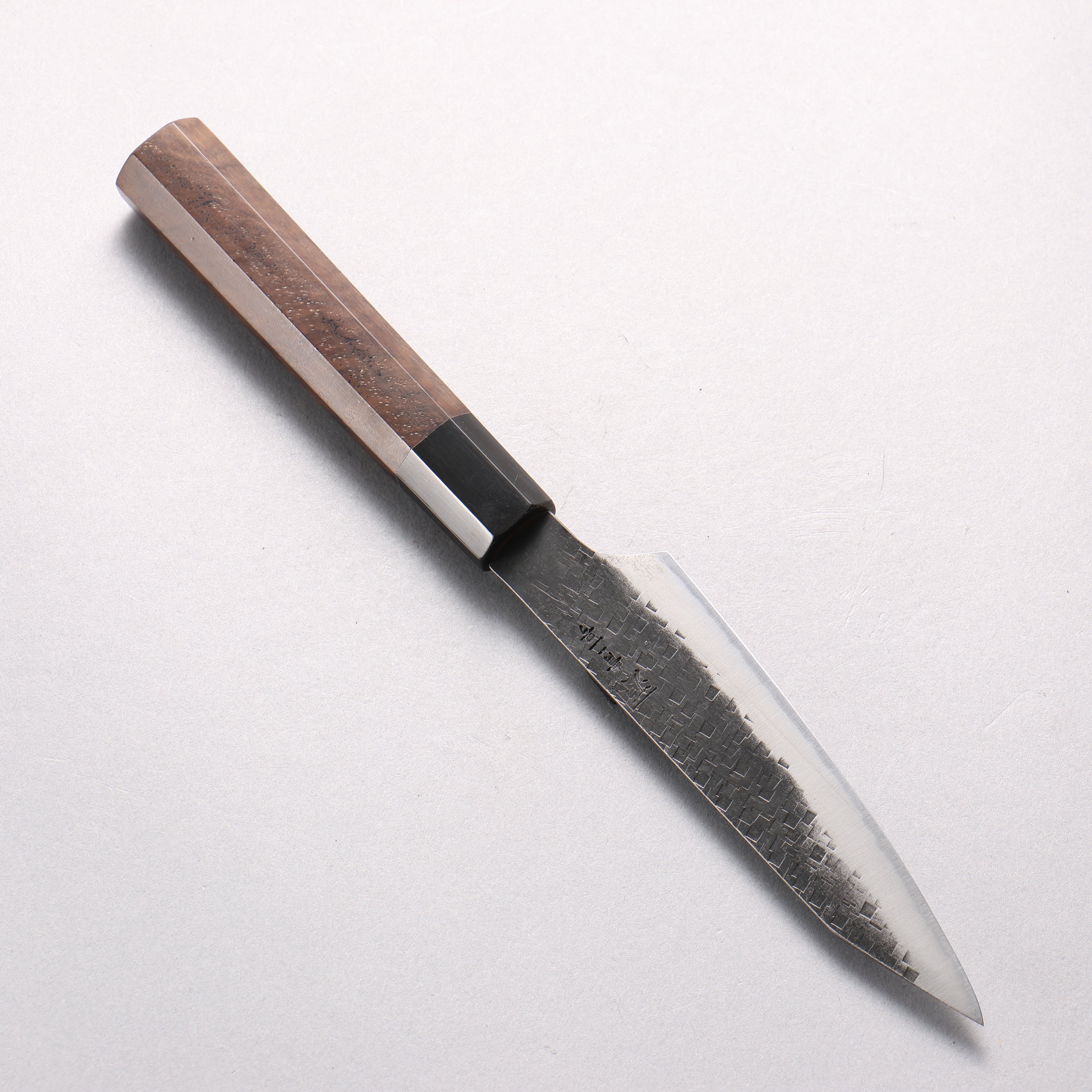 田中 誠貴 鐵火 青鋼二號 黑打 鎚目 (角) 切付多用途小刀 120mm 核桃木 握把 - 清助刃物