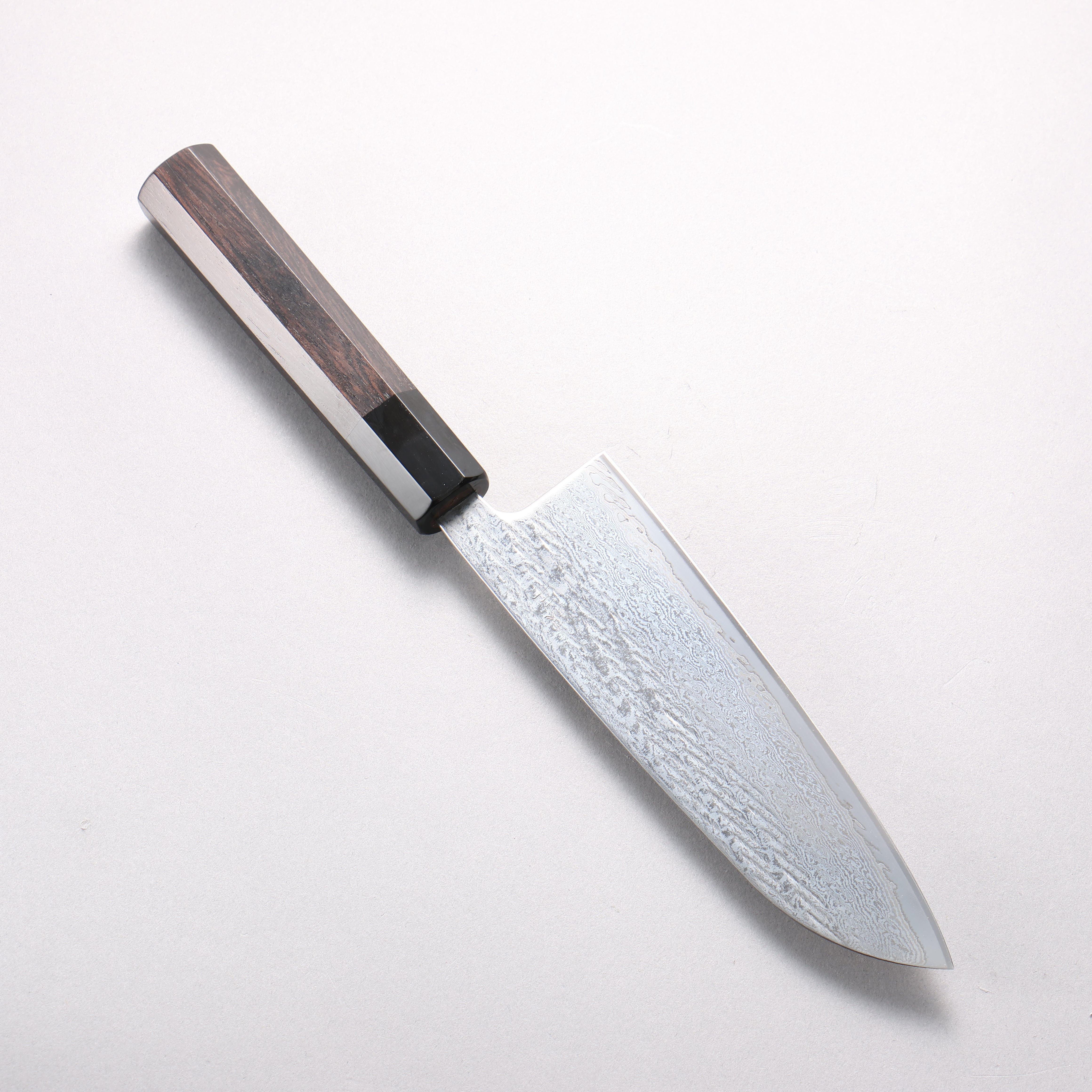 清助 銀三鋼 鎚目 大馬士革紋 繩索紋樣 三德刀 170mm 黑檀 (口輪：黑水牛角) 握把 - 清助刃物