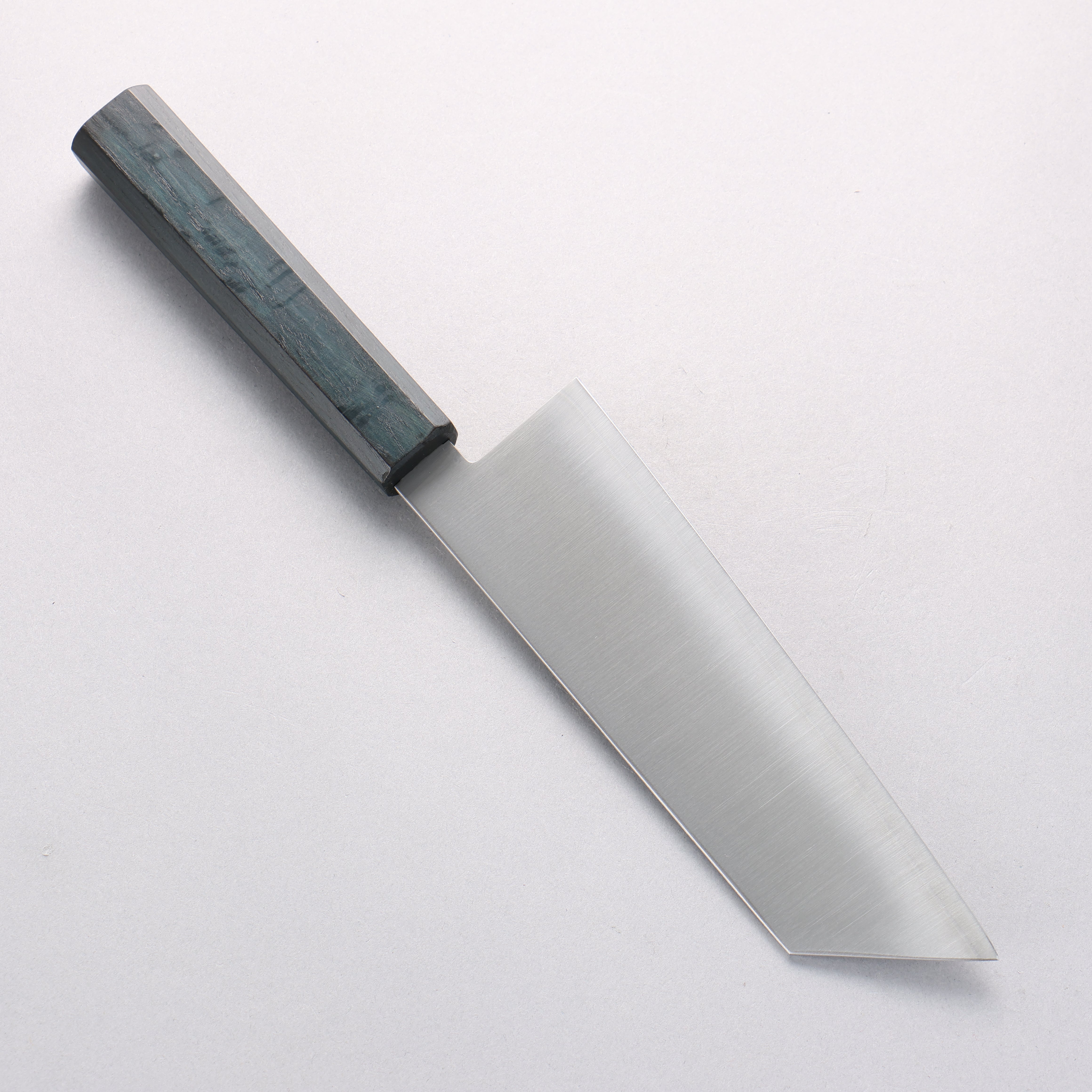 清助 青鋼二號 寬切付三德刀 180mm 橡木（靛藍染色） 握把 - 清助刃物