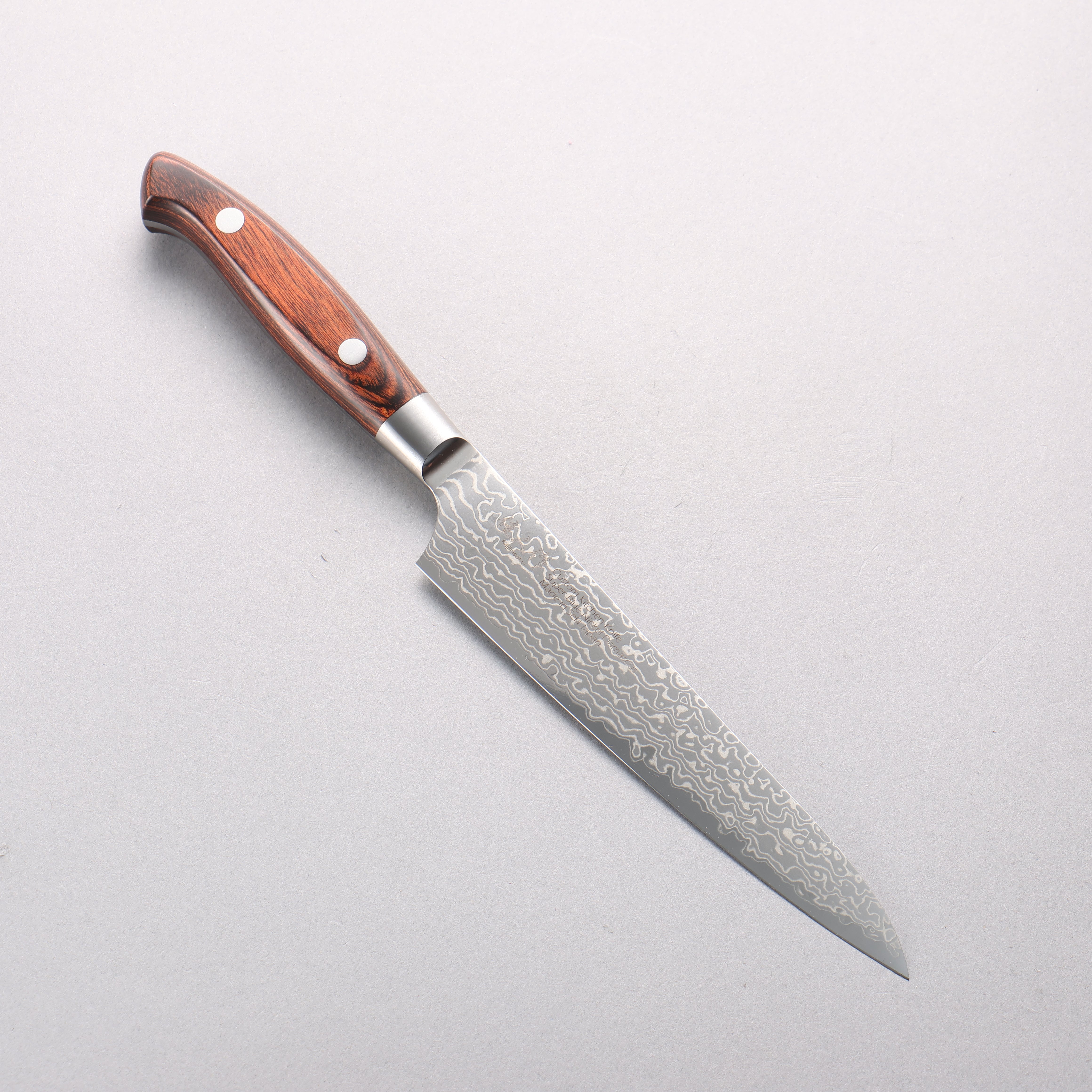 佳人 超級青鋼 大馬士革紋 多用途小刀 150mm 桃花心木 握把 - 清助刃物