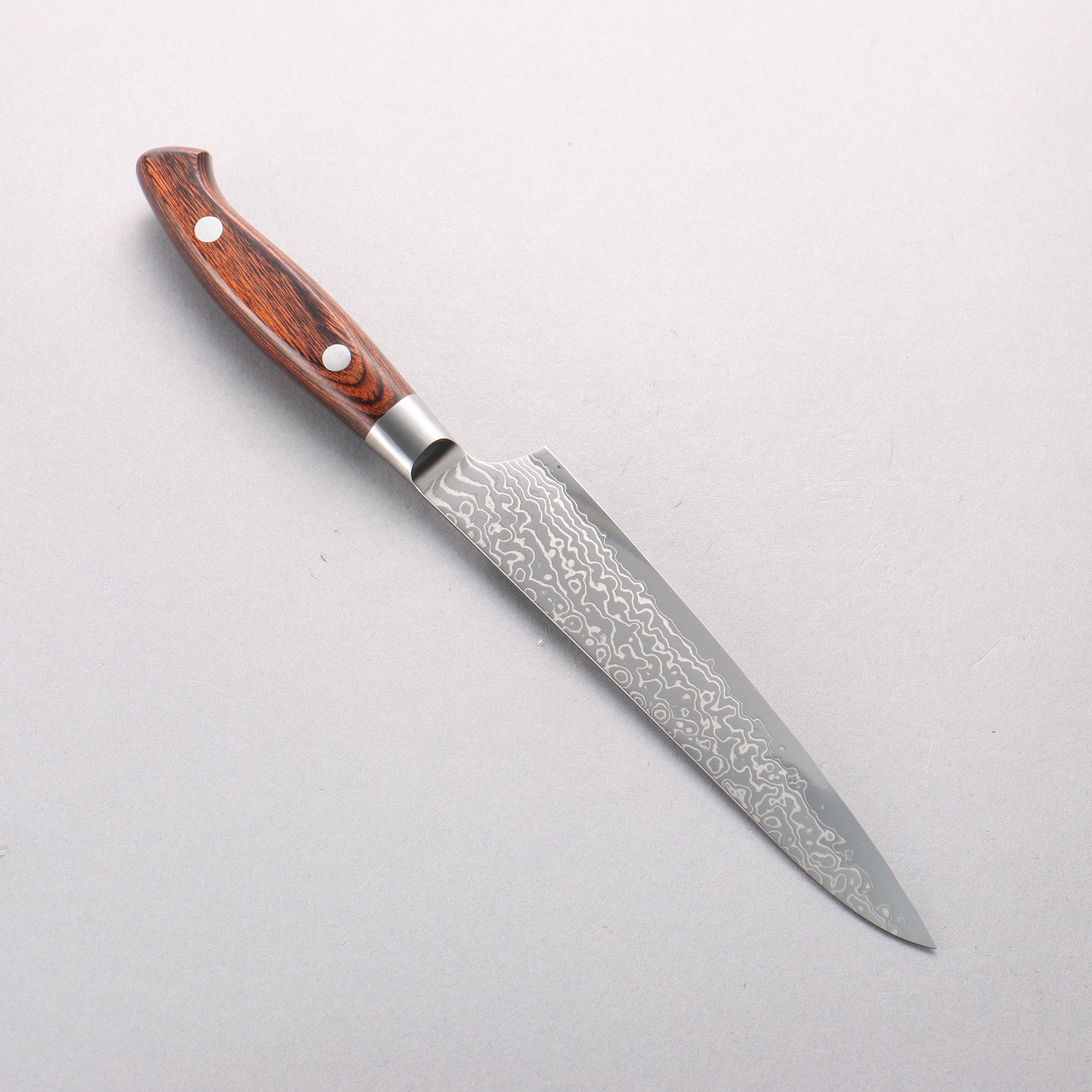 佳人 超級青鋼 大馬士革紋 多用途小刀 150mm 桃花心木 握把 - 清助刃物