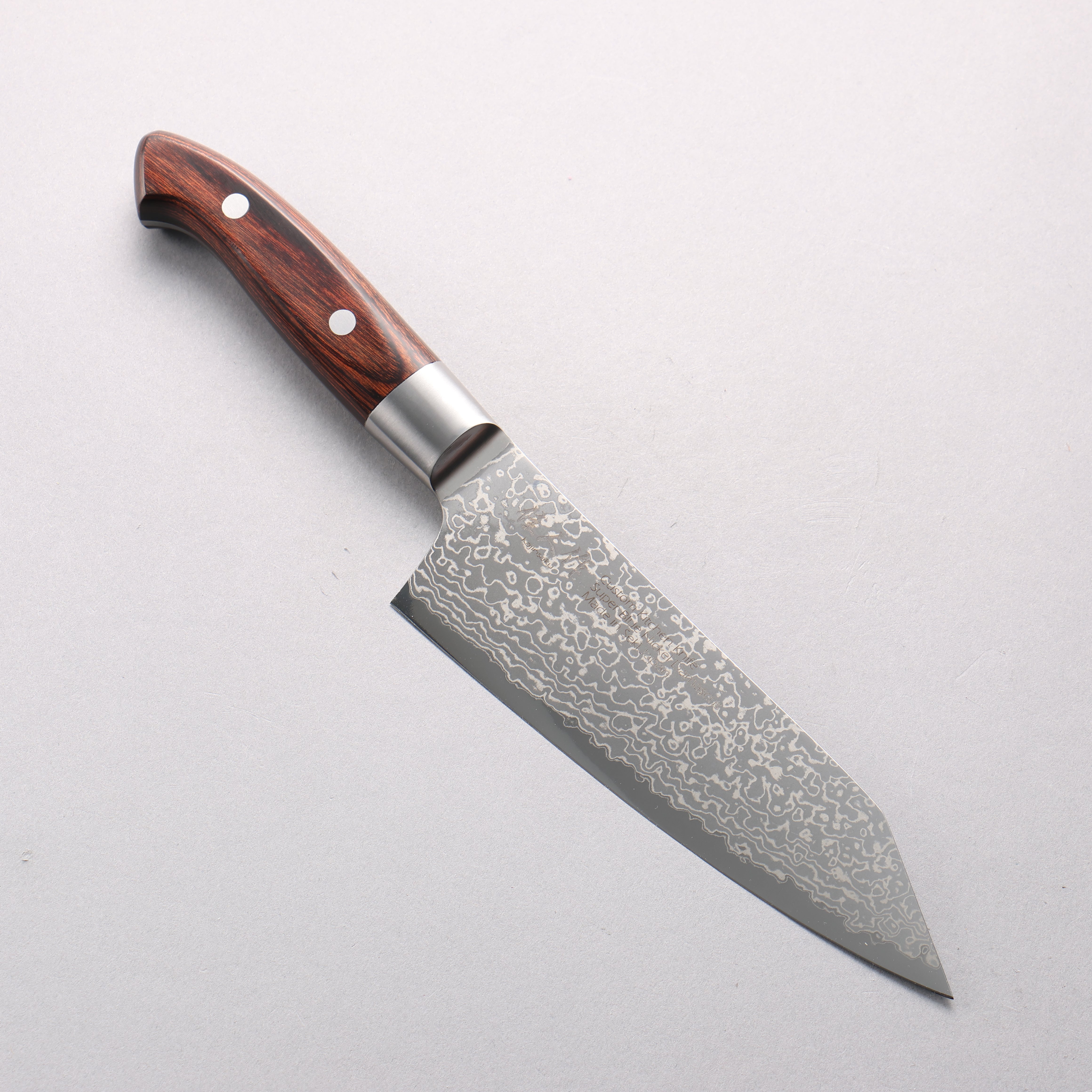 佳人 超級青鋼 大馬士革紋 切付三德刀 180mm 桃花心木 握把 - 清助刃物