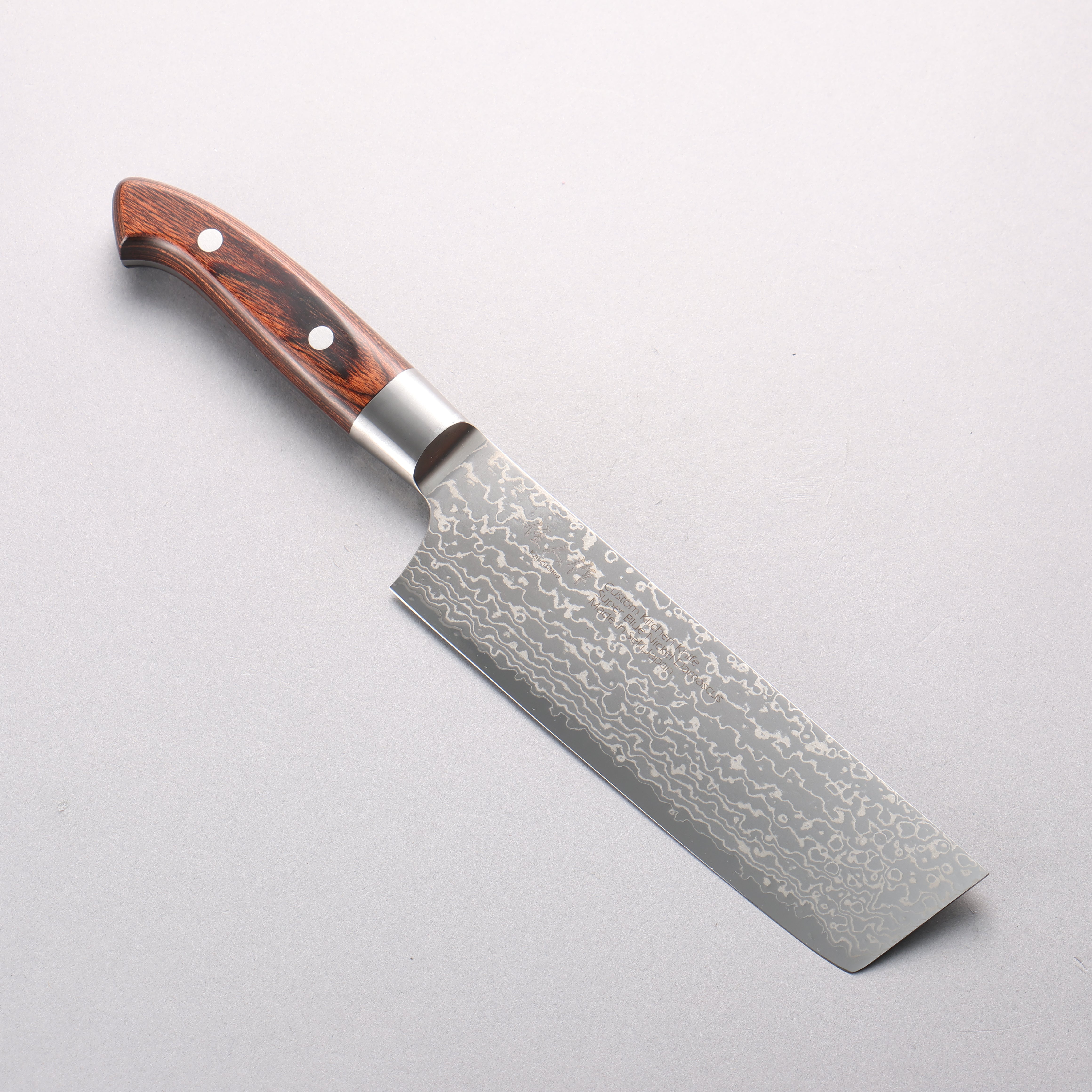 佳人 超級青鋼 大馬士革紋 菜切 175mm 桃花心木 握把 - 清助刃物