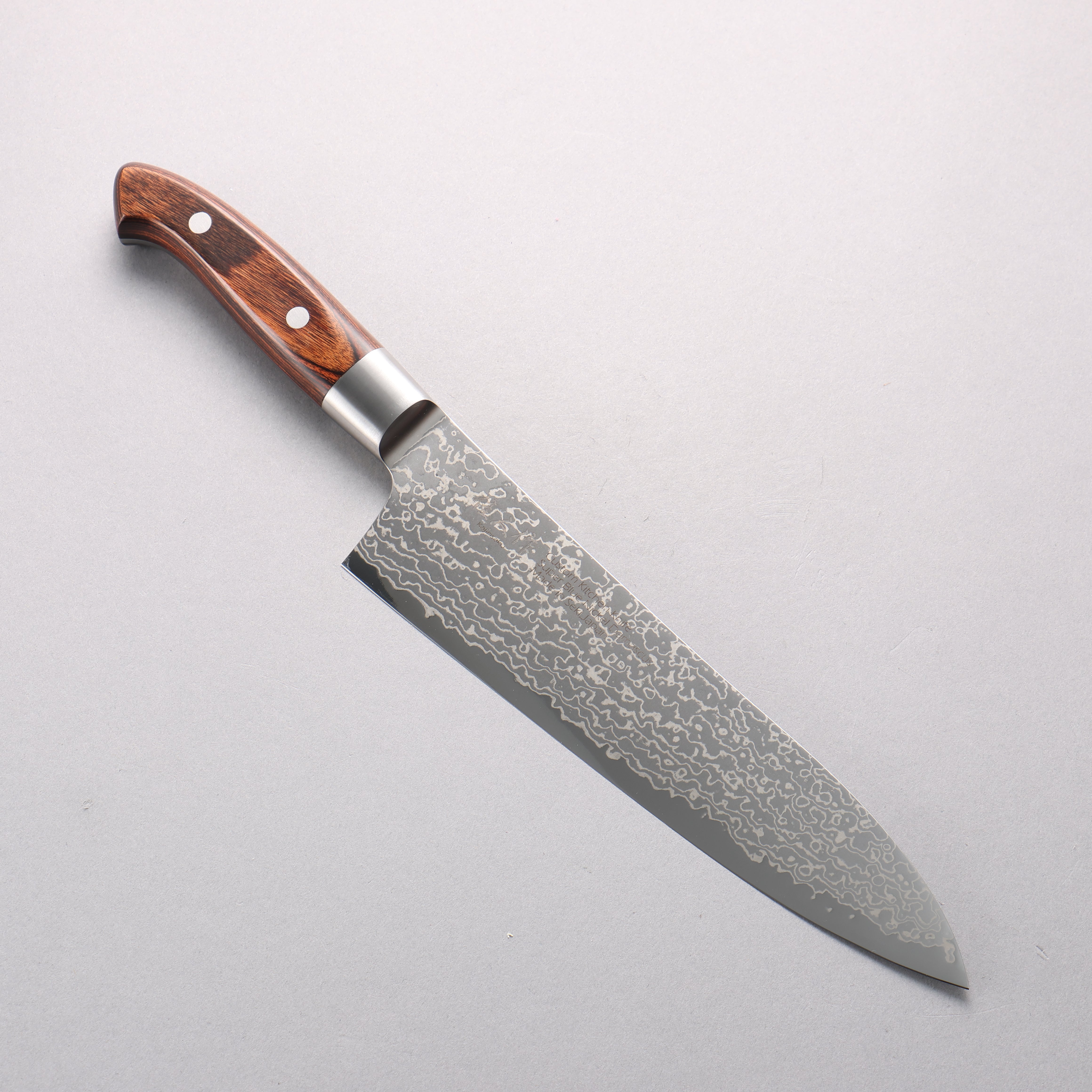 佳人 超級青鋼 大馬士革紋 牛刀 210mm 桃花心木 握把 - 清助刃物