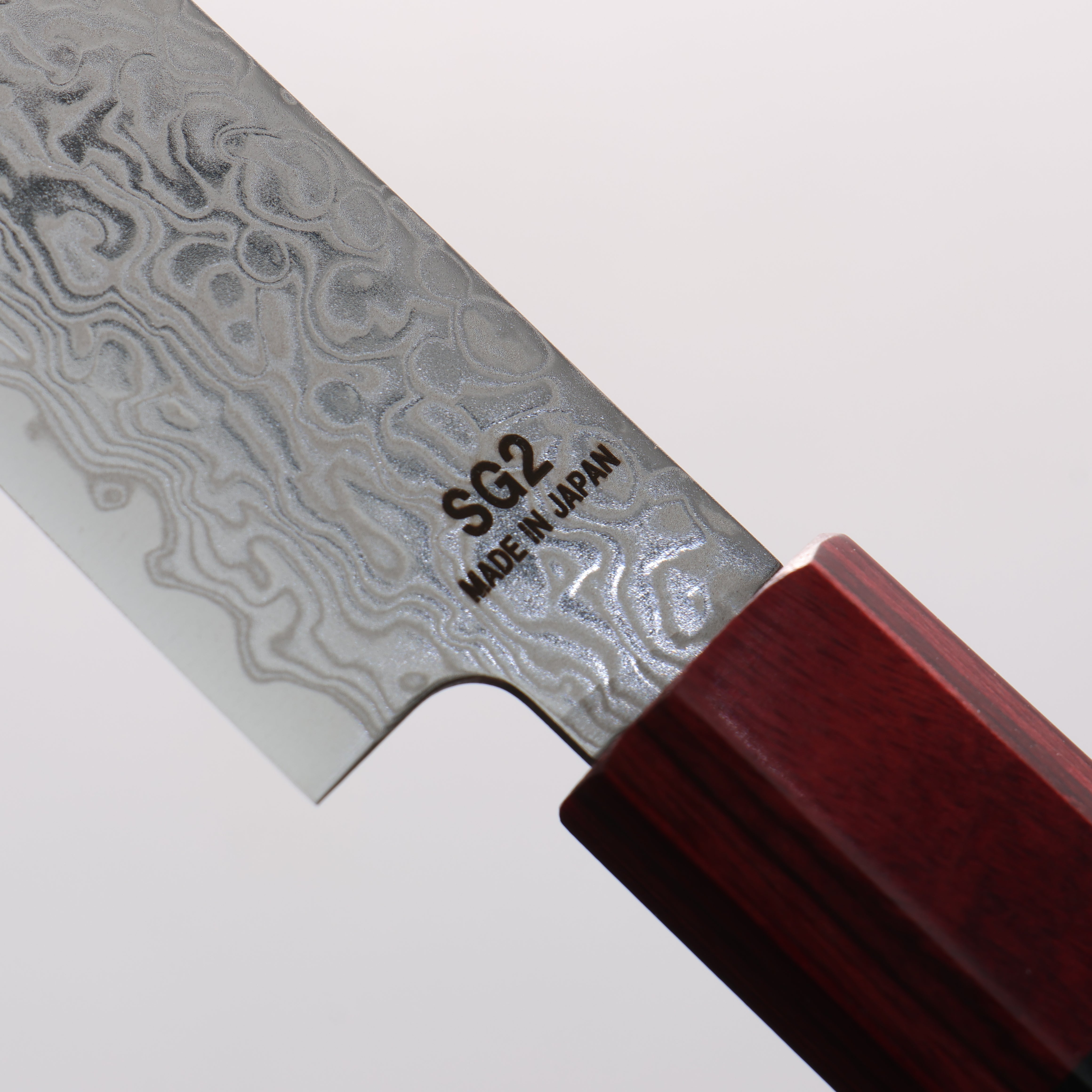 樋口 SG2 大馬士革紋 打磨處理 多用途小刀 150mm 紅合成木 握把 - 清助刃物