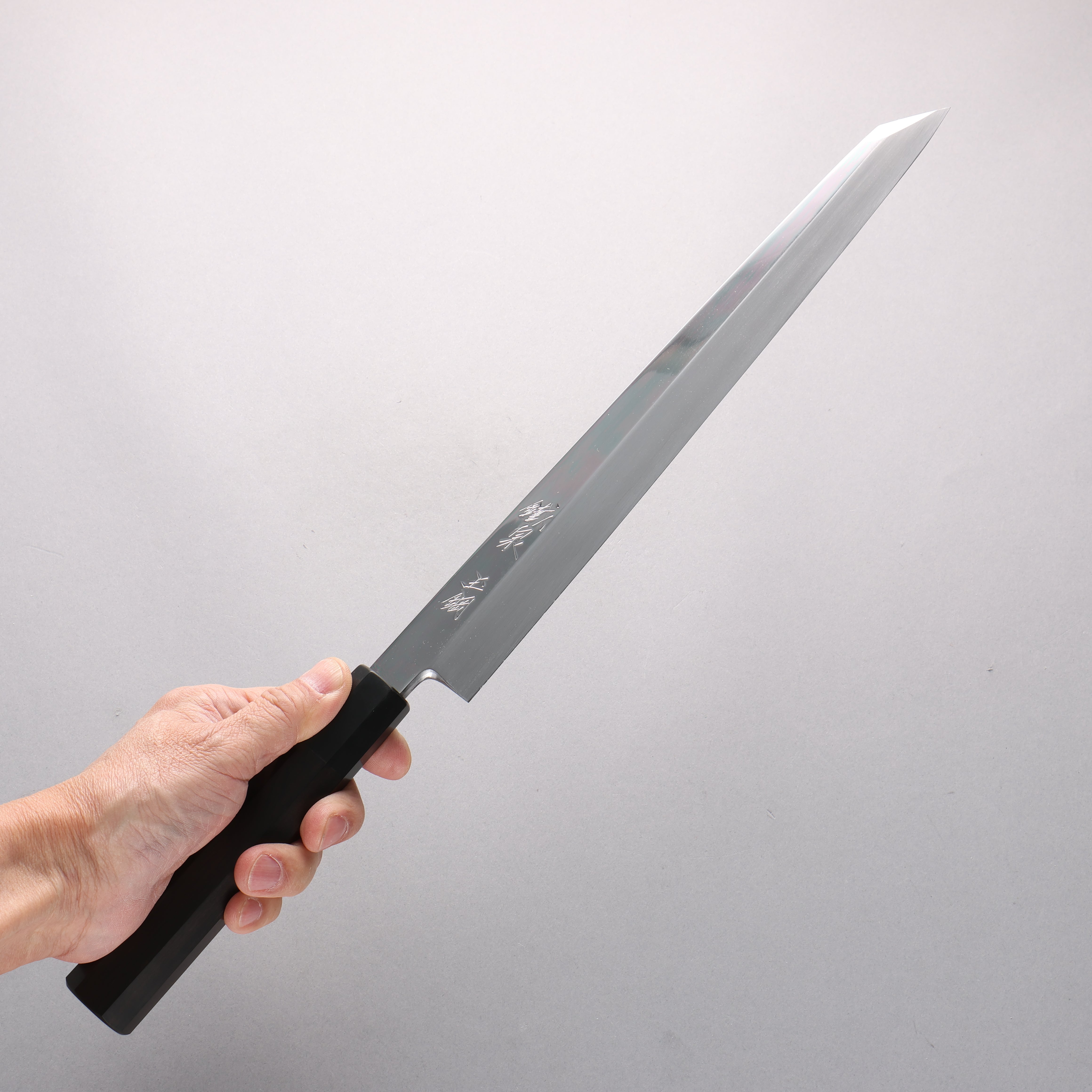 鐵泉 田中作 Tamahagane 鏡面處理 切付柳刃 300mm 黑檀 握把 附刀鞘 - 清助刃物