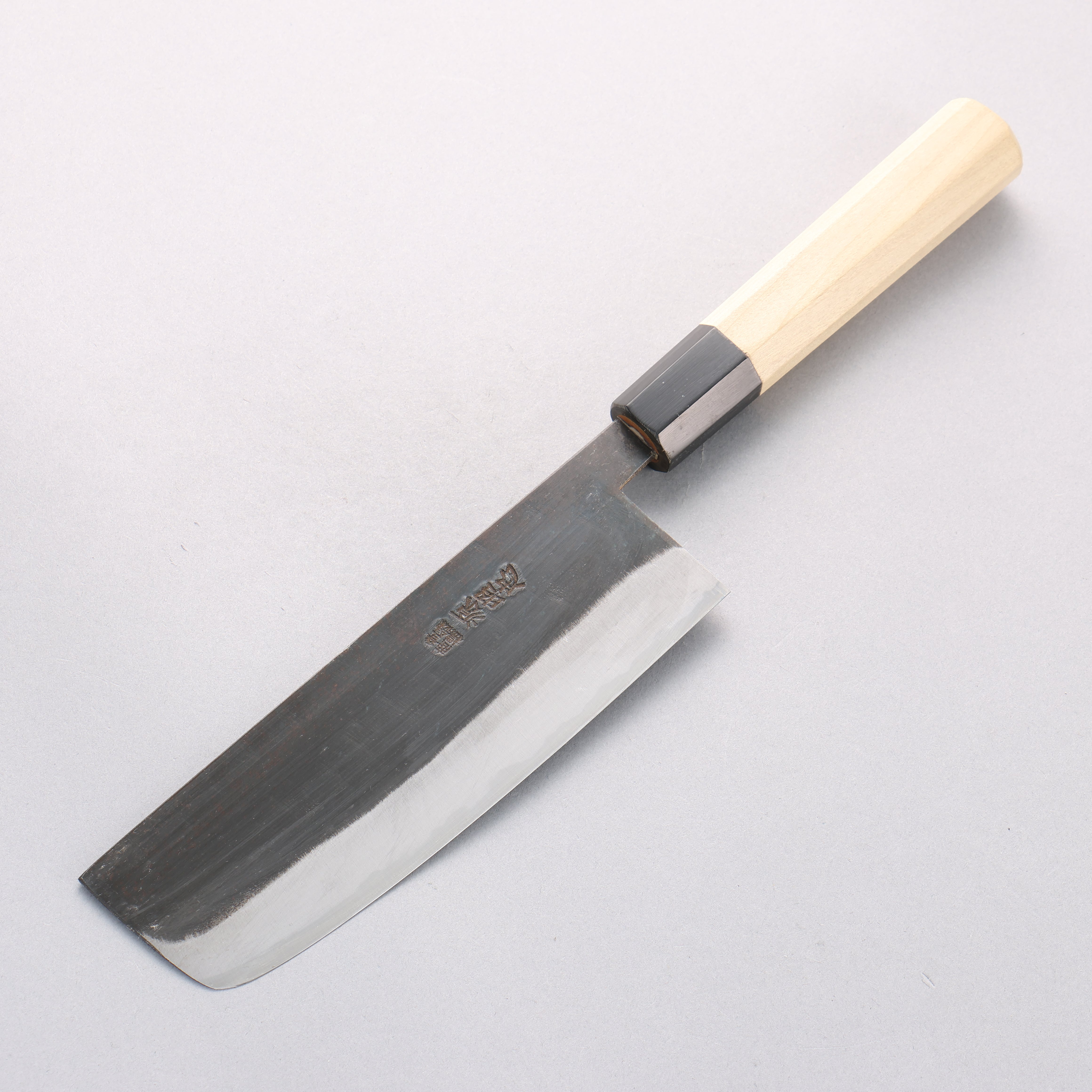 源 昭忠 白鋼二號 黑打 菜切 165mm 木蘭 握把 - 清助刃物