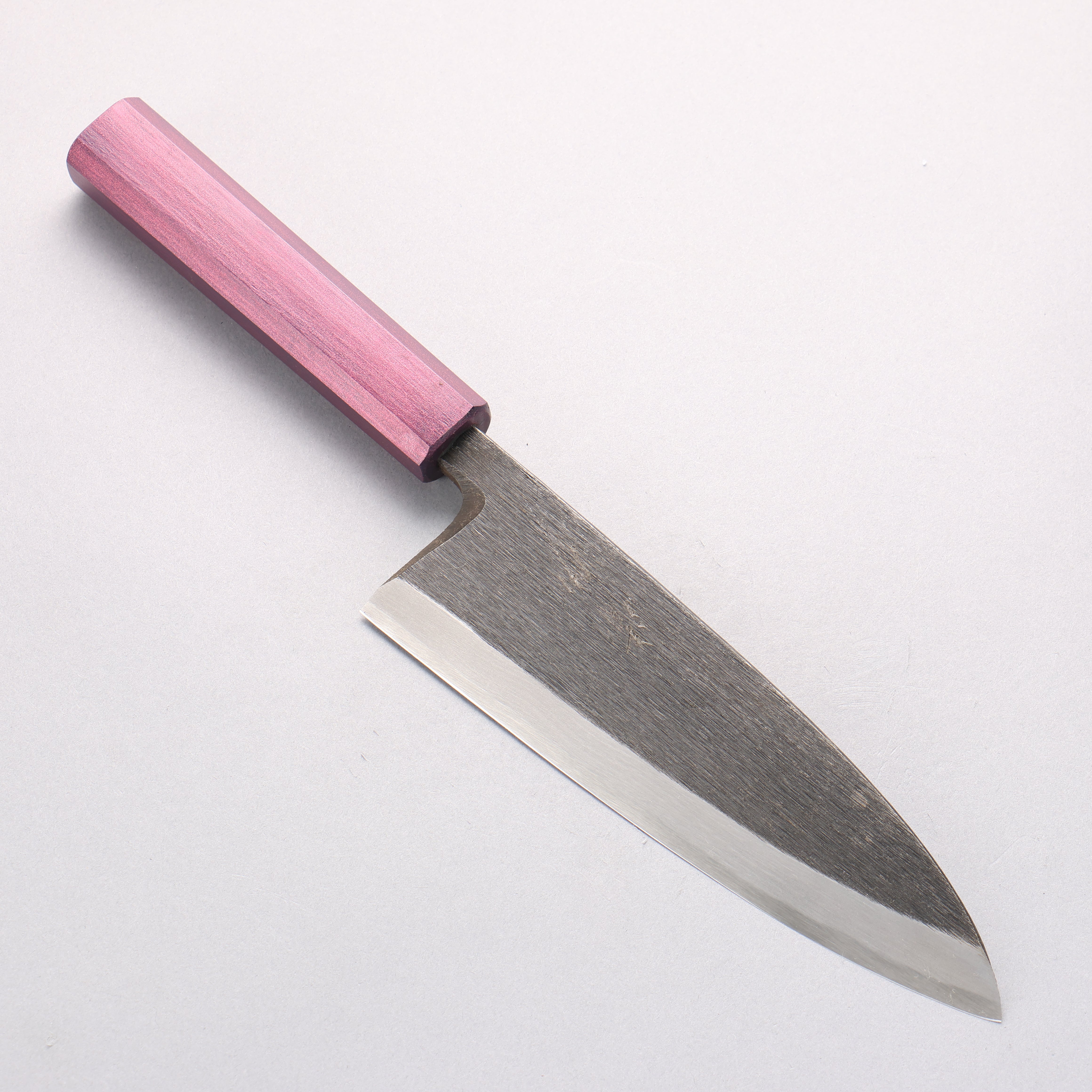 清助 白鋼二號 黑打 出刃 180mm 紫色漆塗 握把 - 清助刃物