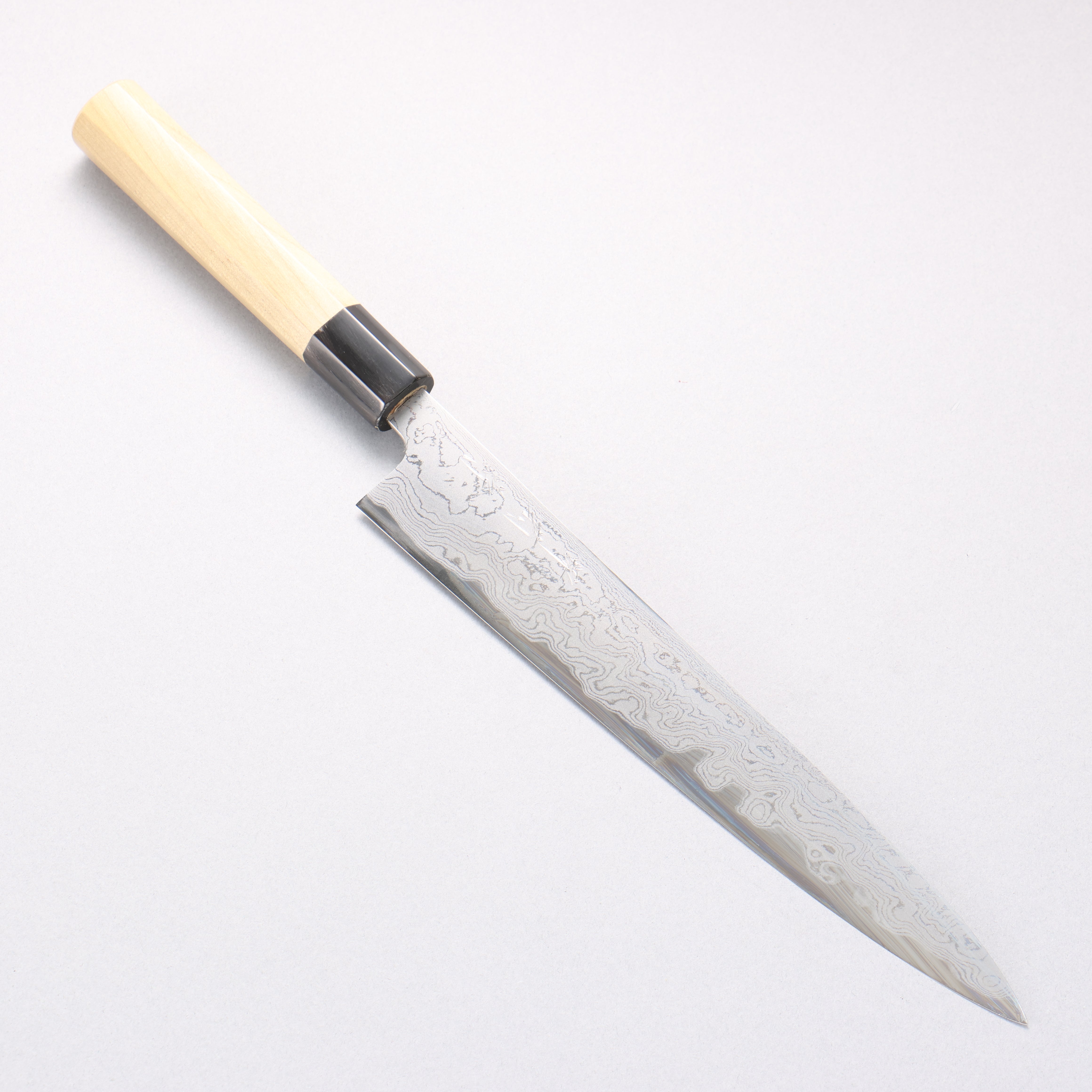 堺 菊守 青鋼一號 大馬士革紋 筋引 240mm 木蘭握把 - 清助刃物