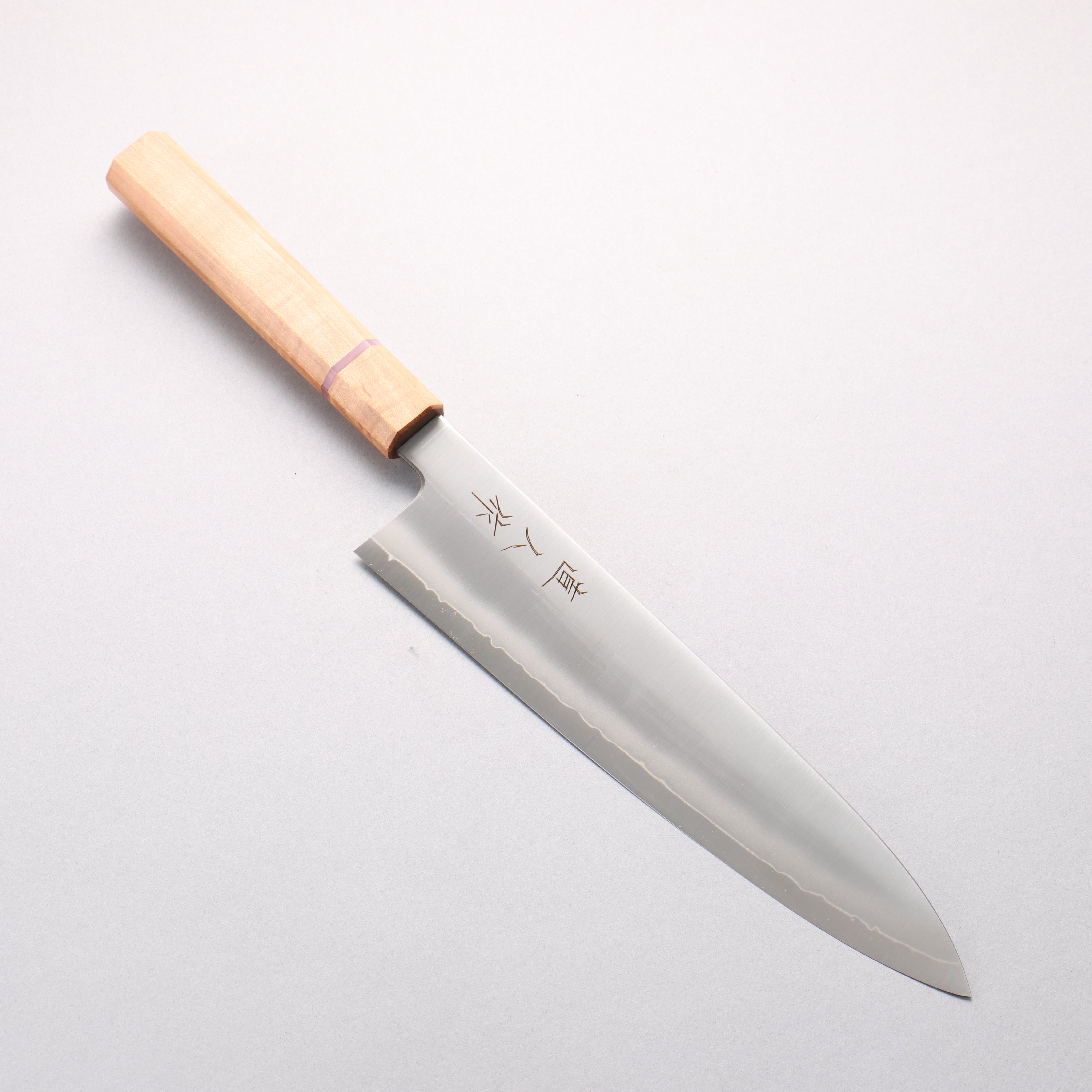 明神直人 特殊鈷合金 牛刀 240mm 櫻木（粉紅色環） 握把 - 清助刃物