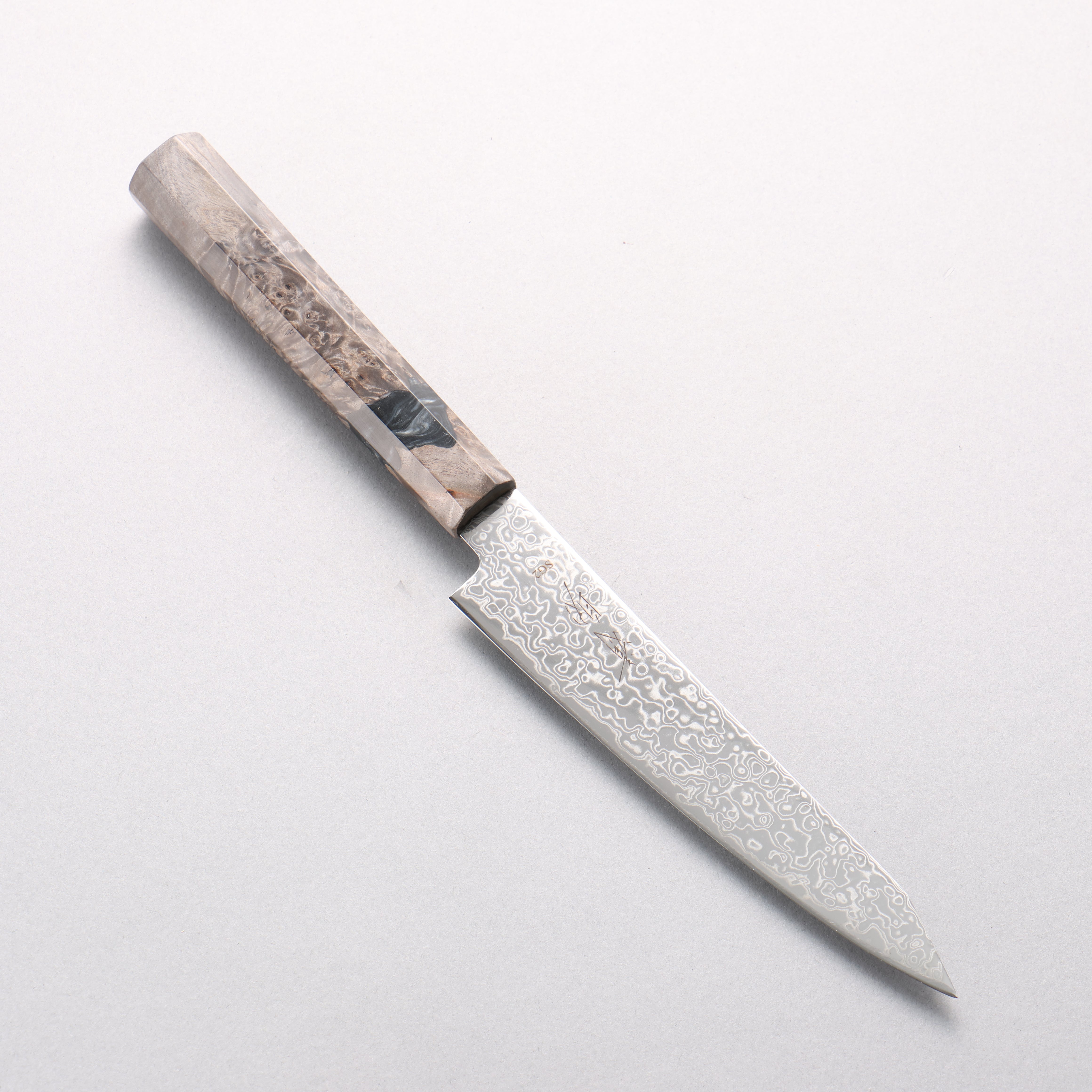 清助 SG2 大馬士革紋 打磨處理 切付多用途小刀 150mm 穩定樺木/黑色樹脂 握把 - 清助刃物