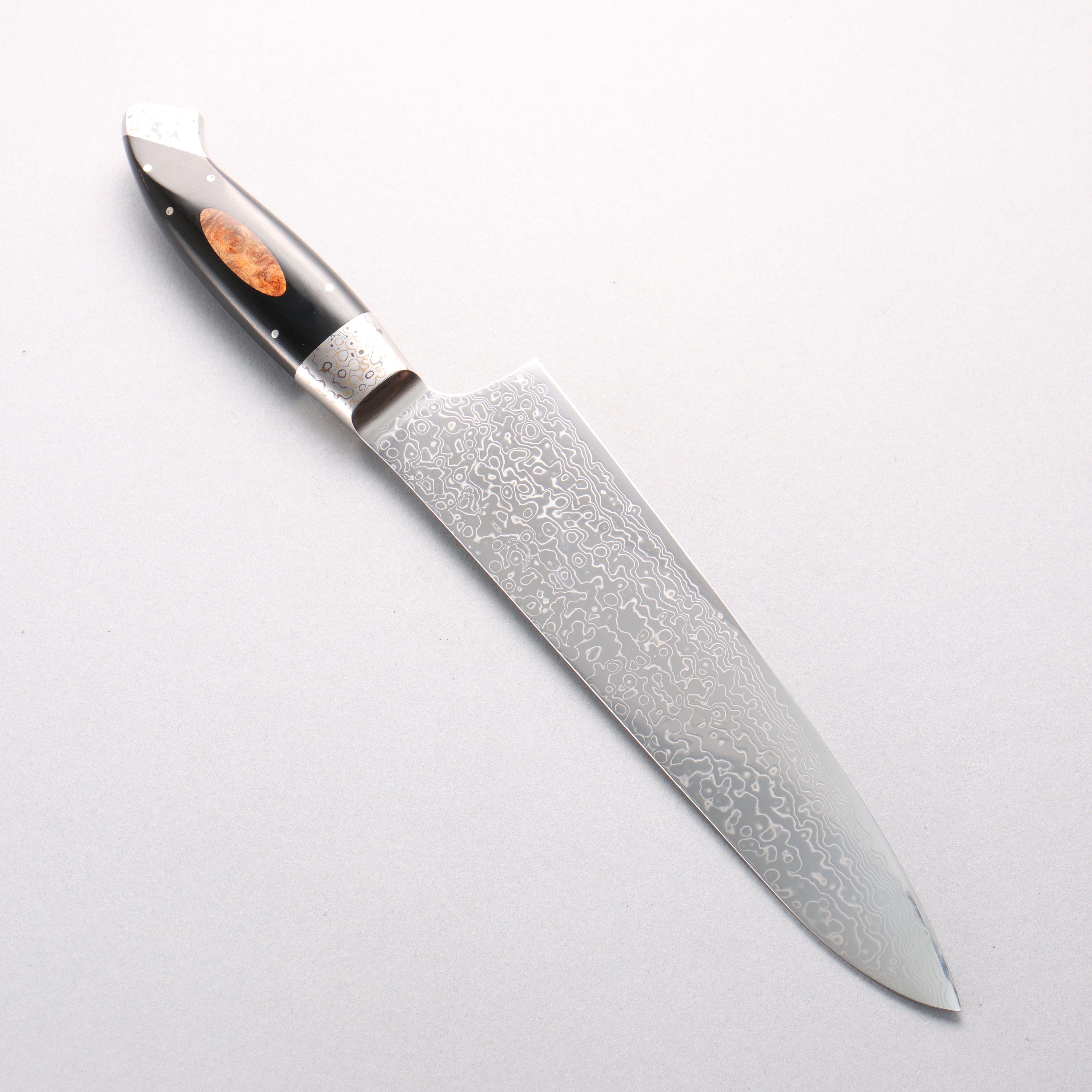 佳人 VG10 大馬士革紋 牛刀 210mm 黑米卡塔（樹脂複合材料）（木鑲嵌） 握把 - 清助刃物