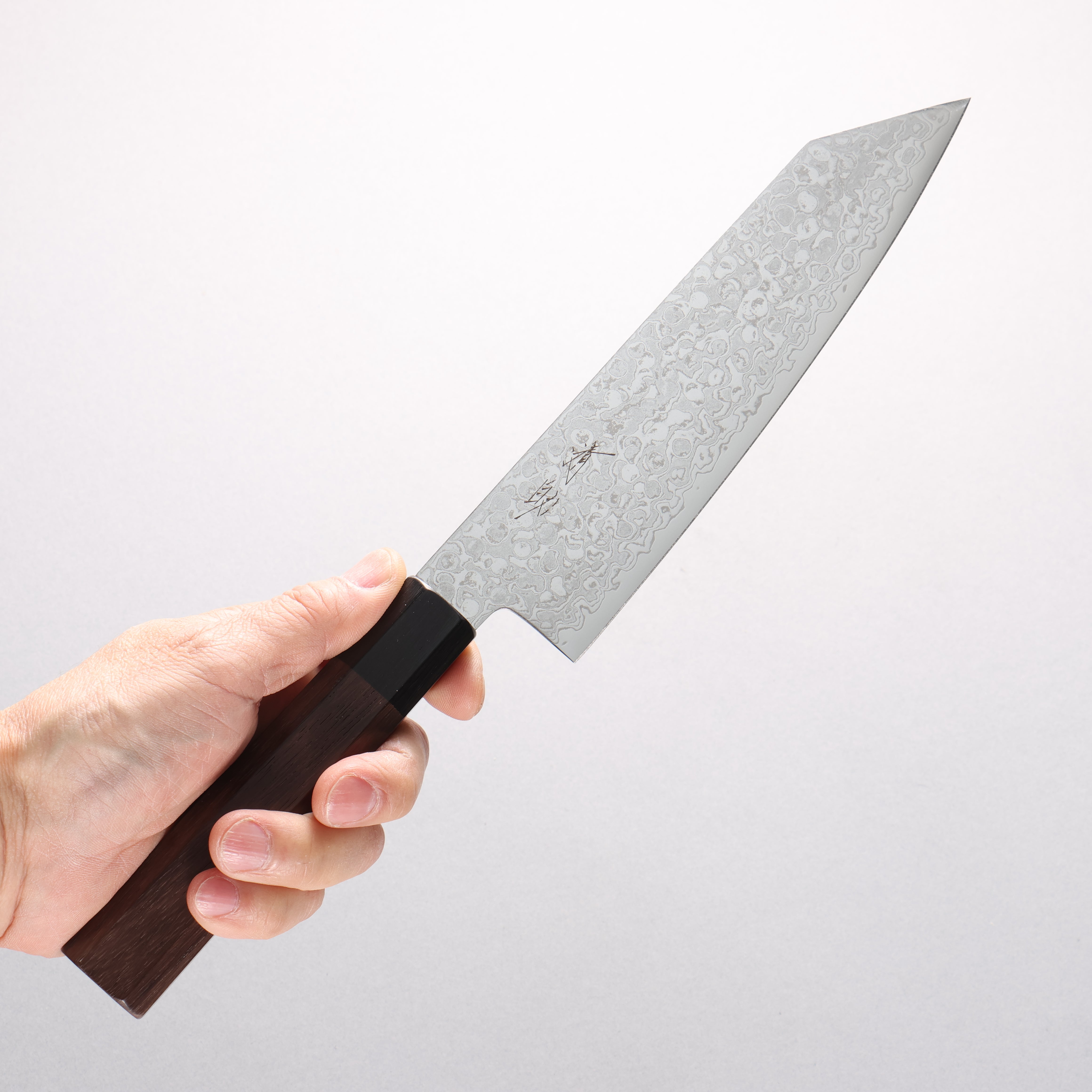 清助 AUS10 大馬士革紋 打磨處理 切付三德刀 180mm 紫檀木（口輪：黑合成木） 握把 - 清助刃物