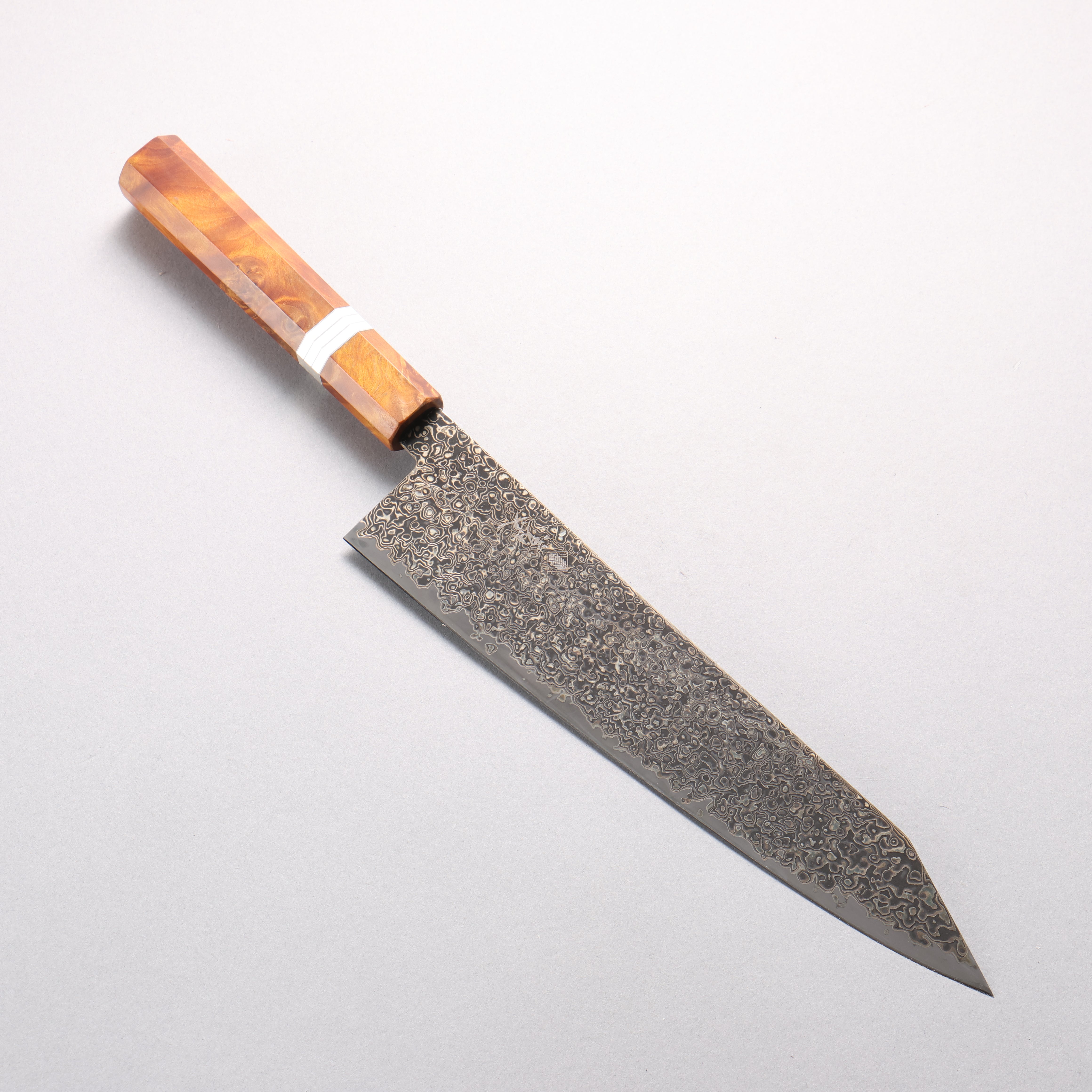 寬丈 SG2 黑色大馬士革紋 切付牛刀 240mm 棕色穩定木 (銀環) 握把 - 清助刃物