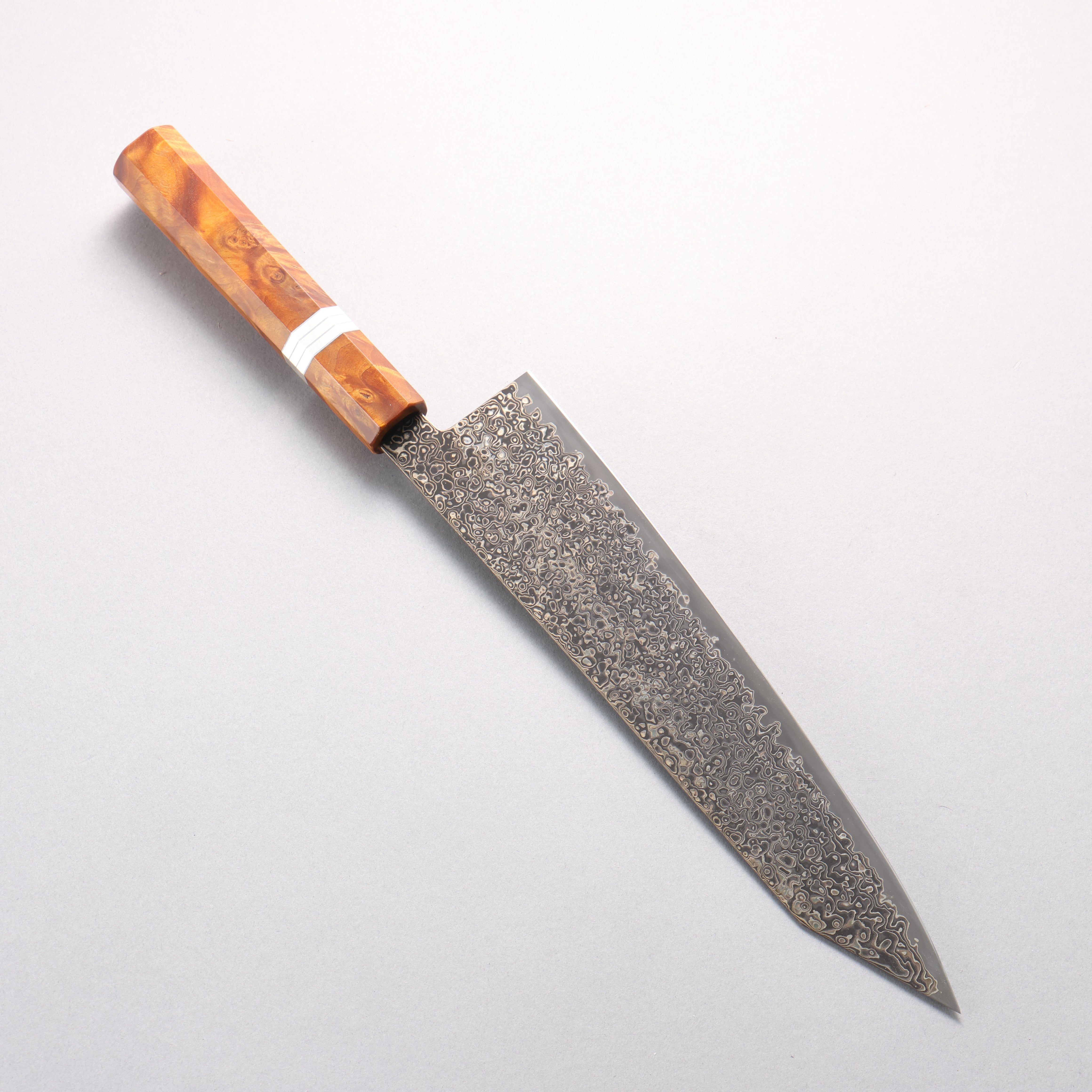 寬丈 SG2 黑色大馬士革紋 切付牛刀 240mm 棕色穩定木 (銀環) 握把 - 清助刃物