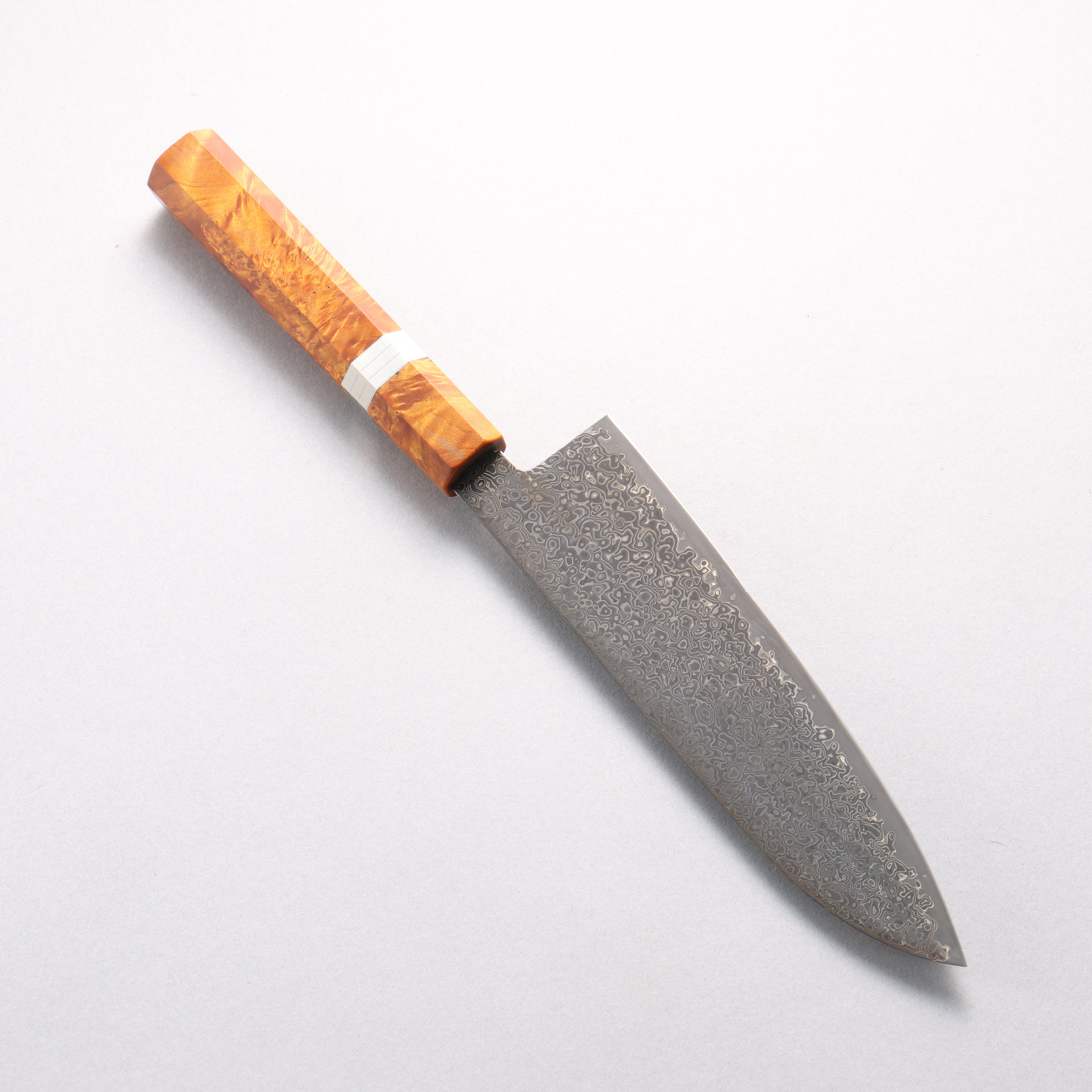 寬丈 SG2 黑色大馬士革紋 三德刀 180mm 棕色穩定木 (銀環) 握把 - 清助刃物