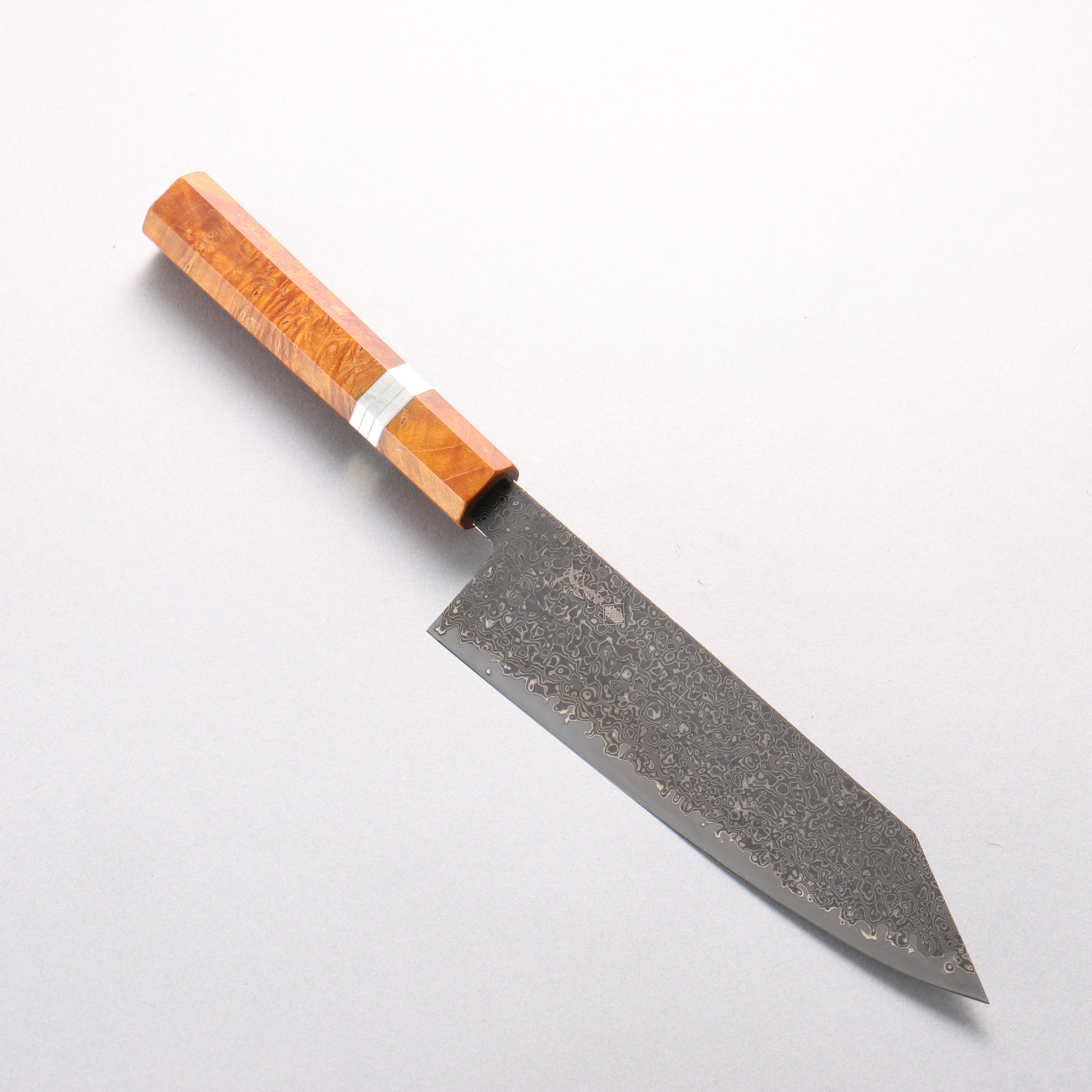 寬丈 SG2 黑色大馬士革紋 切付三德刀 180mm 棕色穩定木 (銀環) 握把 - 清助刃物
