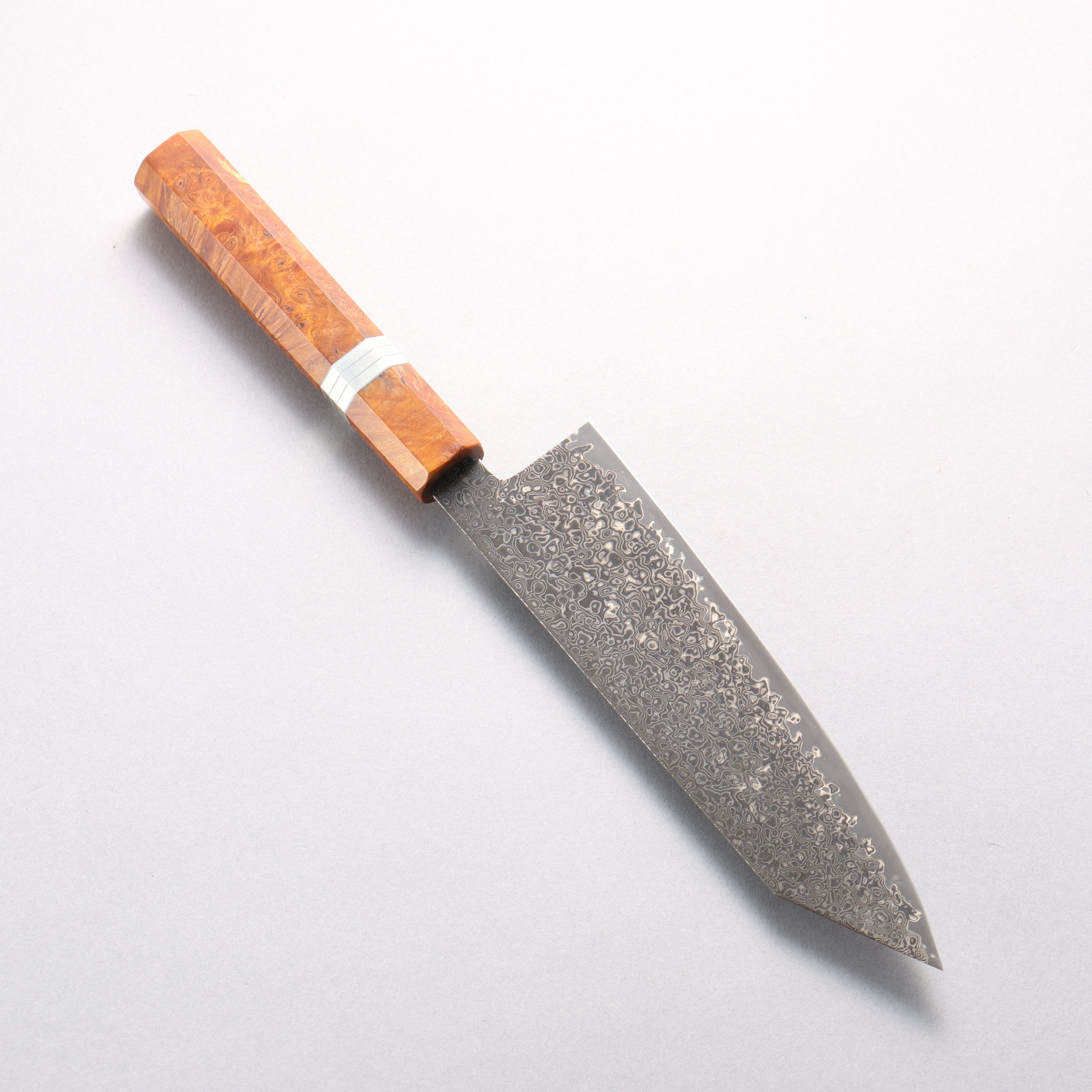 寬丈 SG2 黑色大馬士革紋 切付三德刀 180mm 棕色穩定木 (銀環) 握把 - 清助刃物