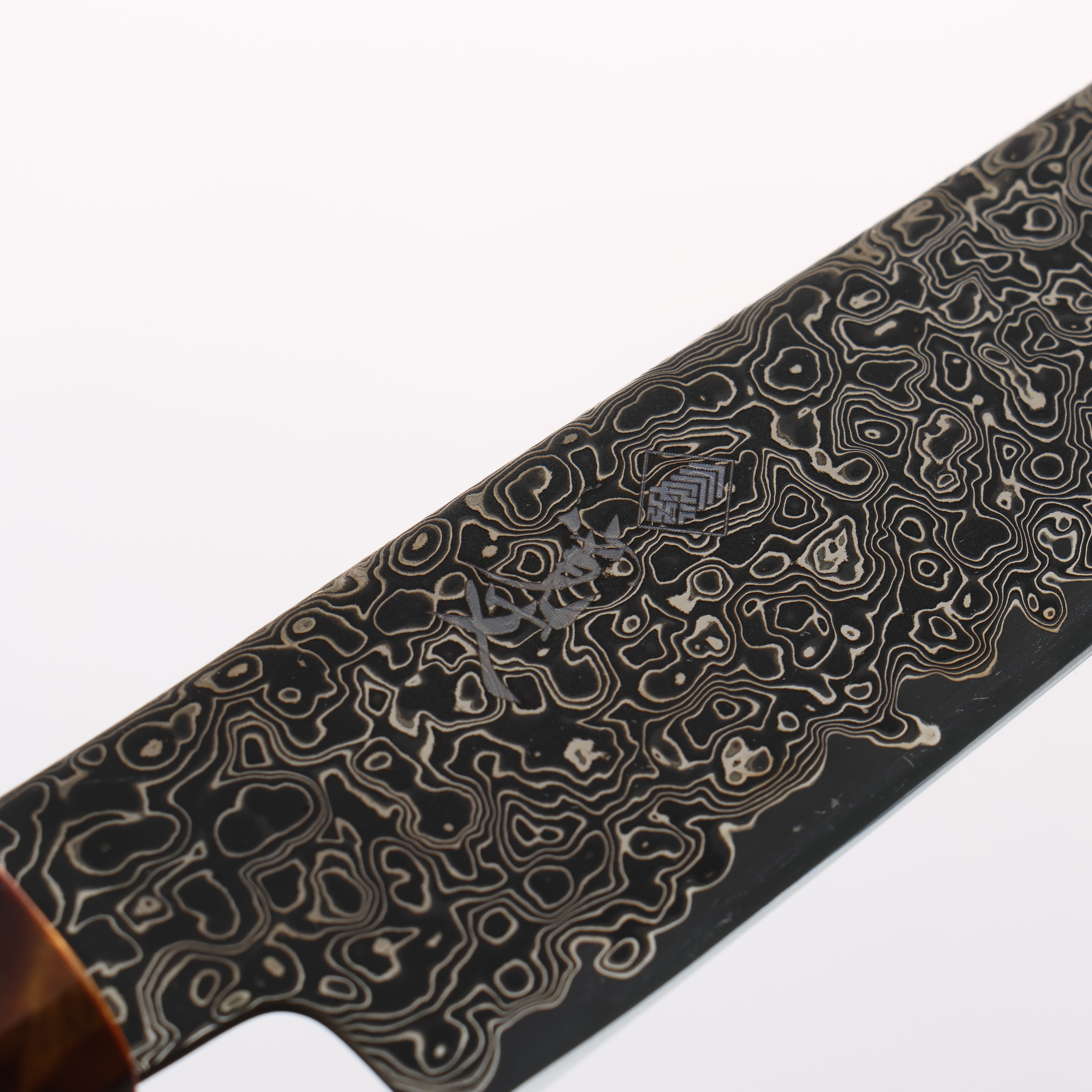 寬丈 SG2 黑色大馬士革紋 切付多用途小刀 150mm 棕色穩定木 (銀環) 握把 - 清助刃物