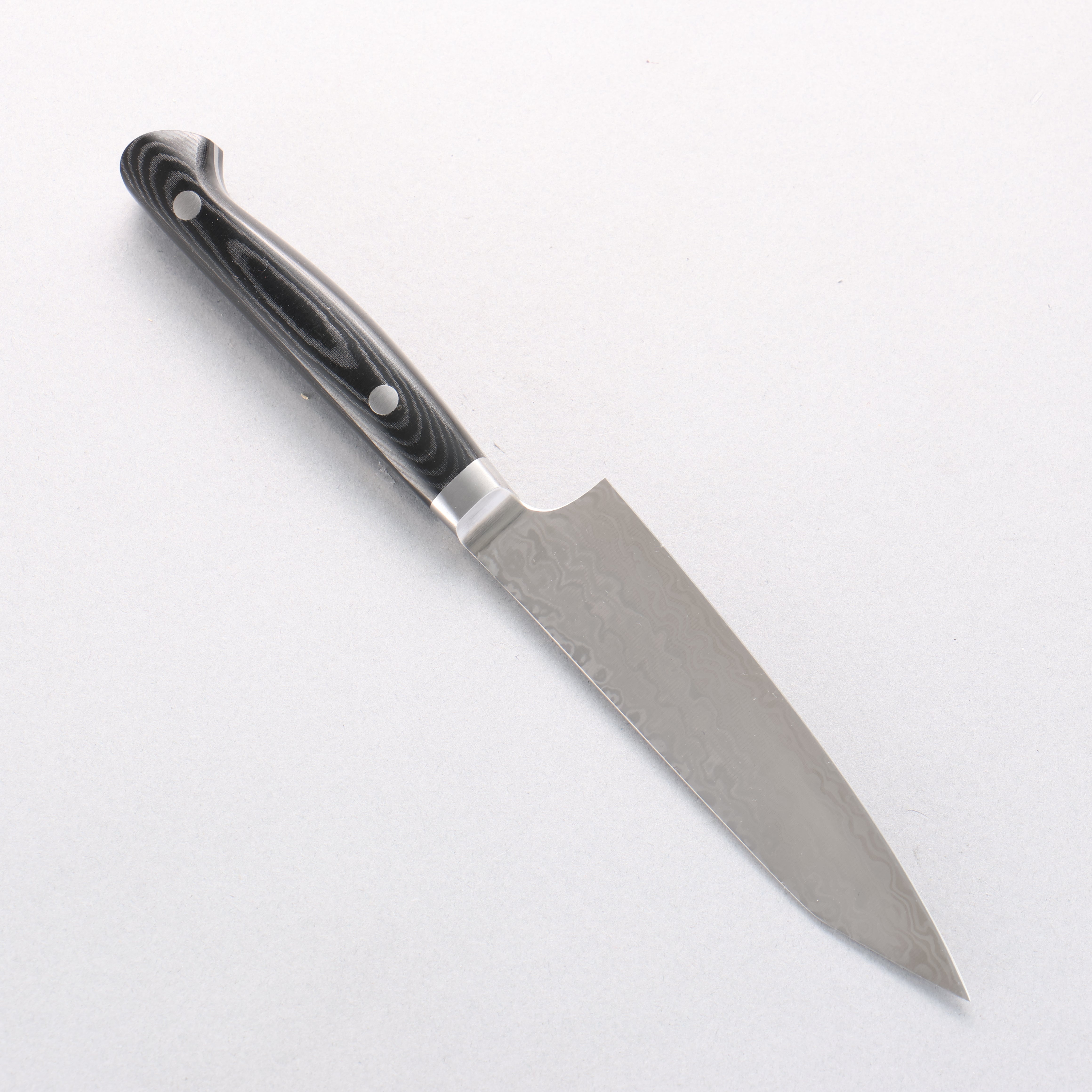 堺 孝行 無芯 大馬士革紋 多用途小刀 120mm 黑米卡塔（樹脂複合材料）握把 - 清助刃物