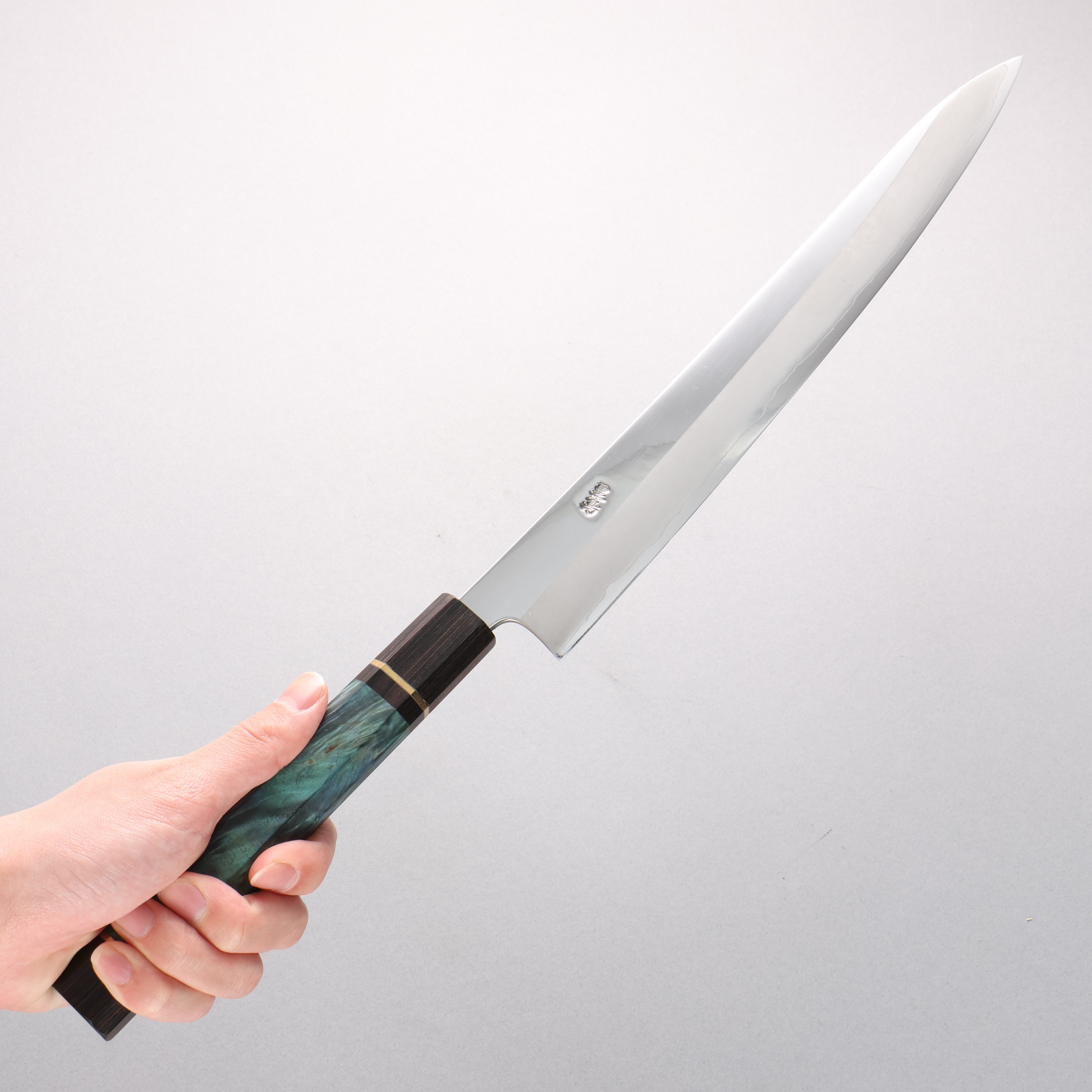 黑鳥 銀三鋼 打磨處理 柳刃 300mm 青色穩定木 握把 - 清助刃物