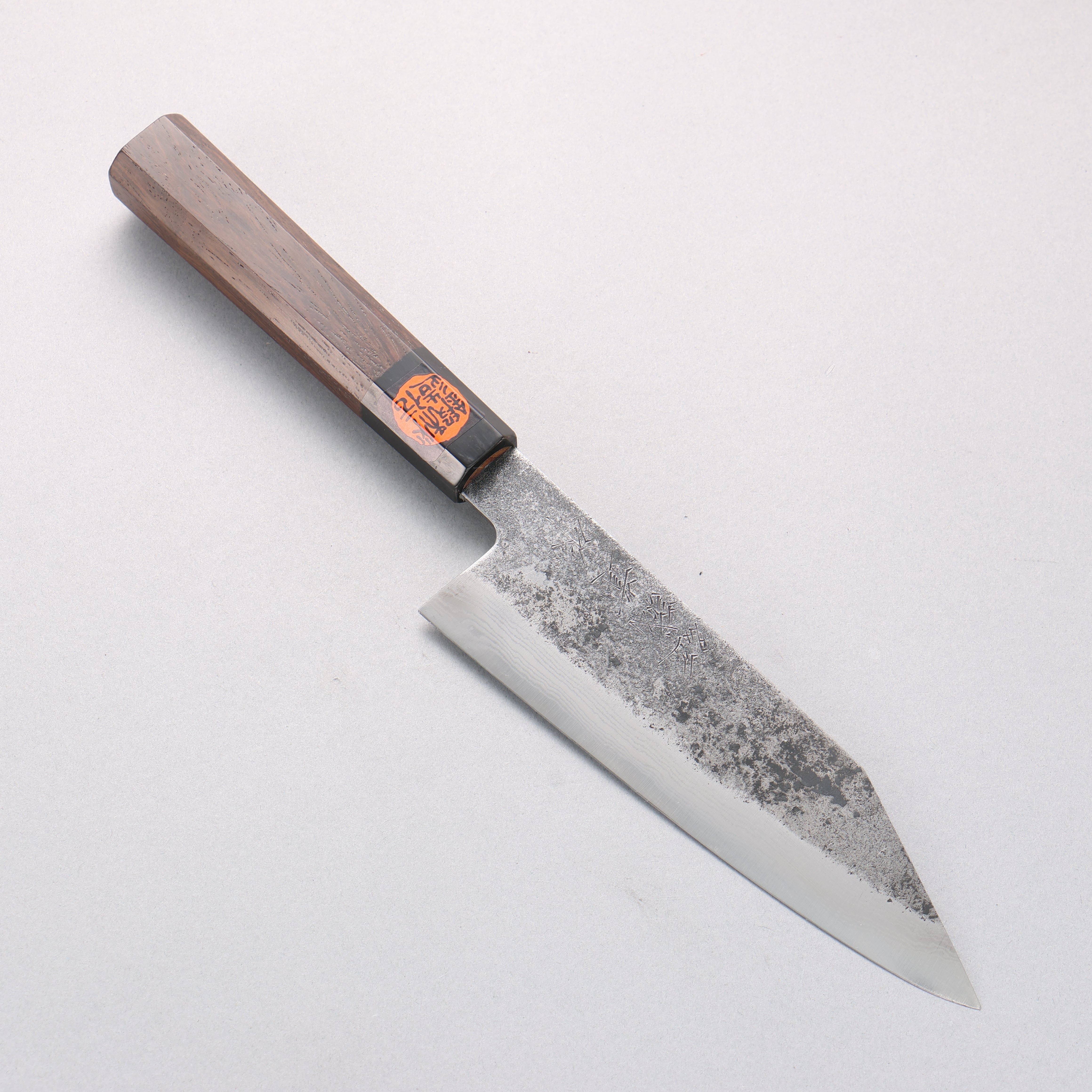 田中 誠貴 鐵火 青鋼二號 黑打 大馬士革紋 切付三德刀 170mm 核桃木 握把 - 清助刃物