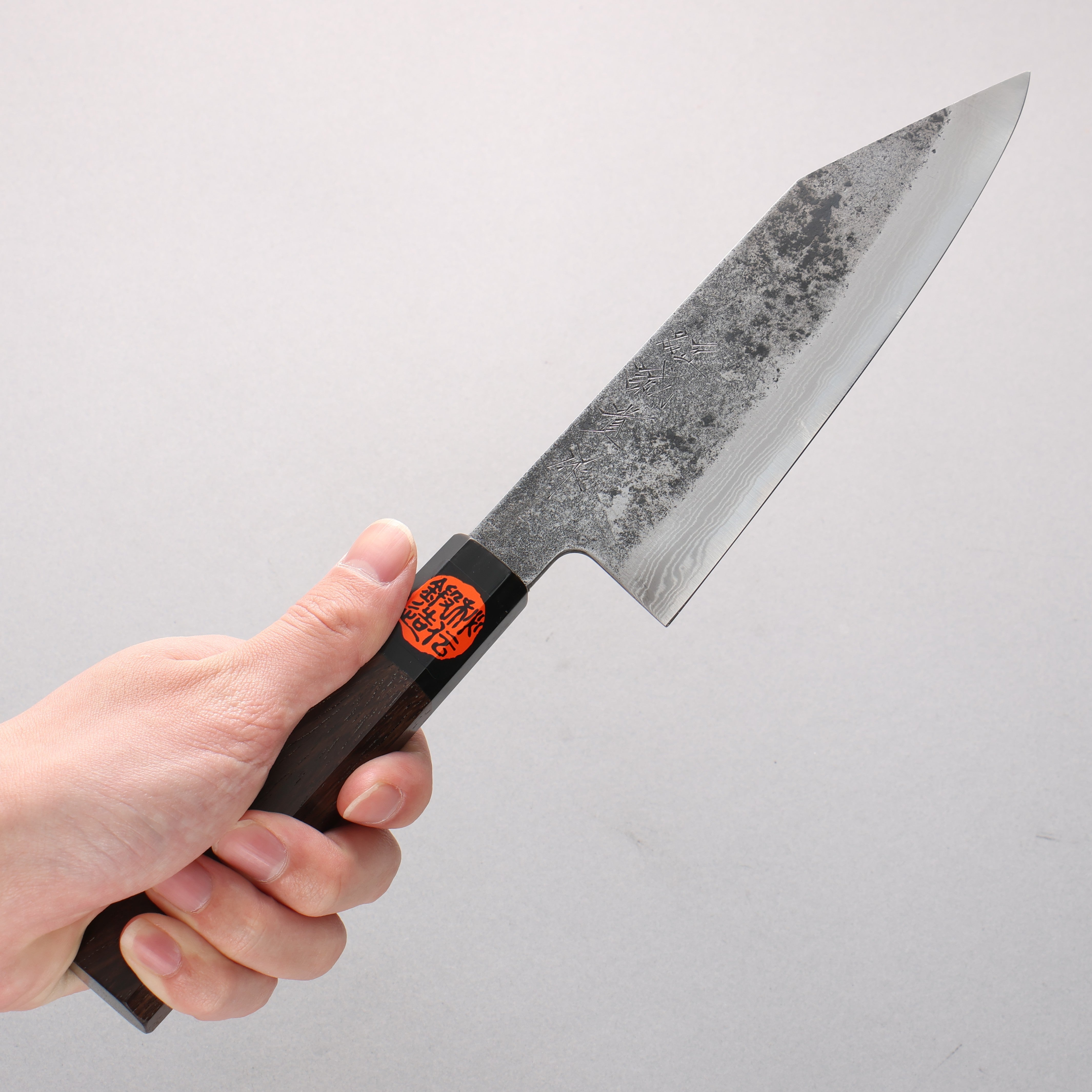 田中 誠貴 鐵火 青鋼二號 黑打 大馬士革紋 切付三德刀 170mm 核桃木 握把 - 清助刃物