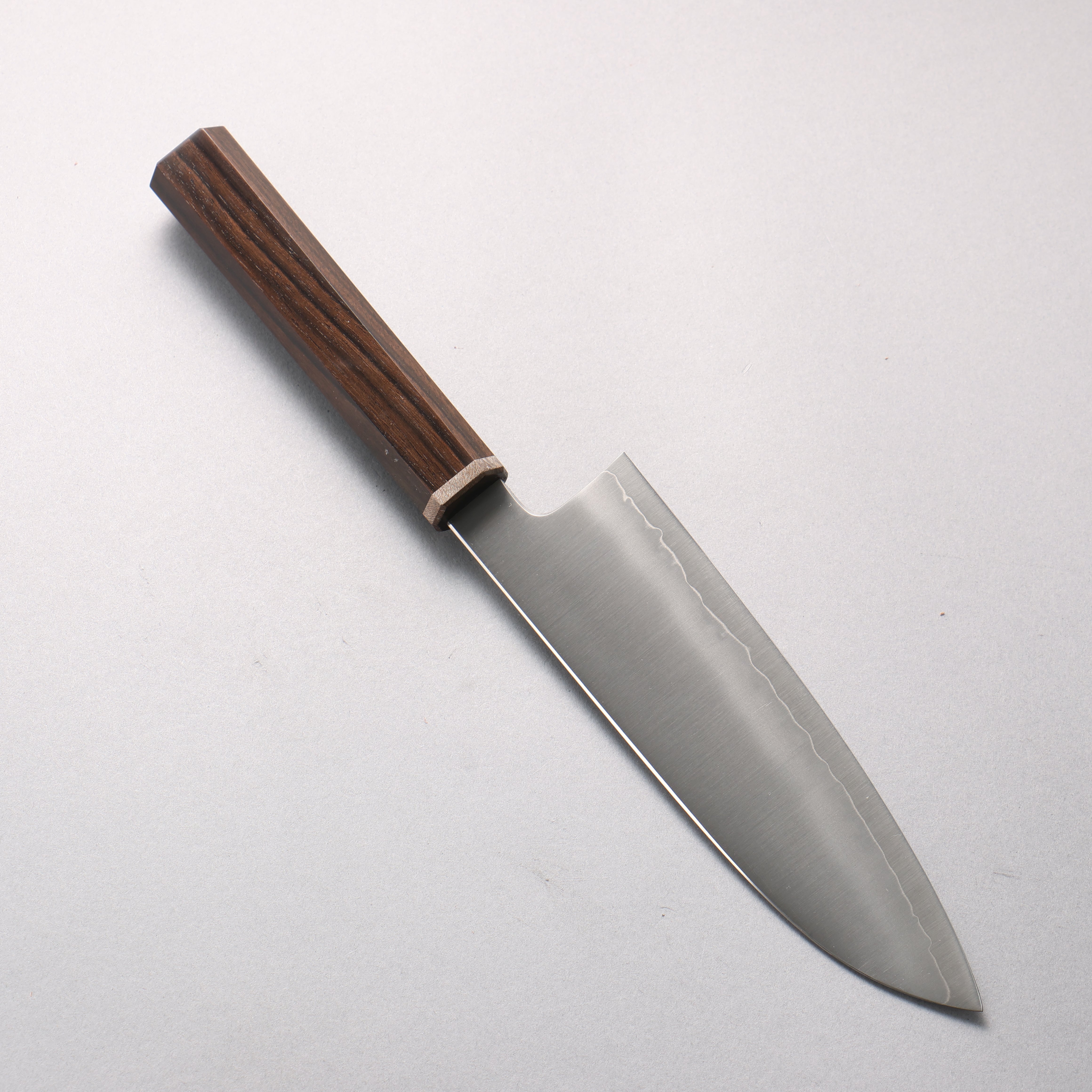 明神直人 特殊鈷合金 三德刀 170mm 條紋烏木（窄套圈：黑色穩定木） 握把 - 清助刃物