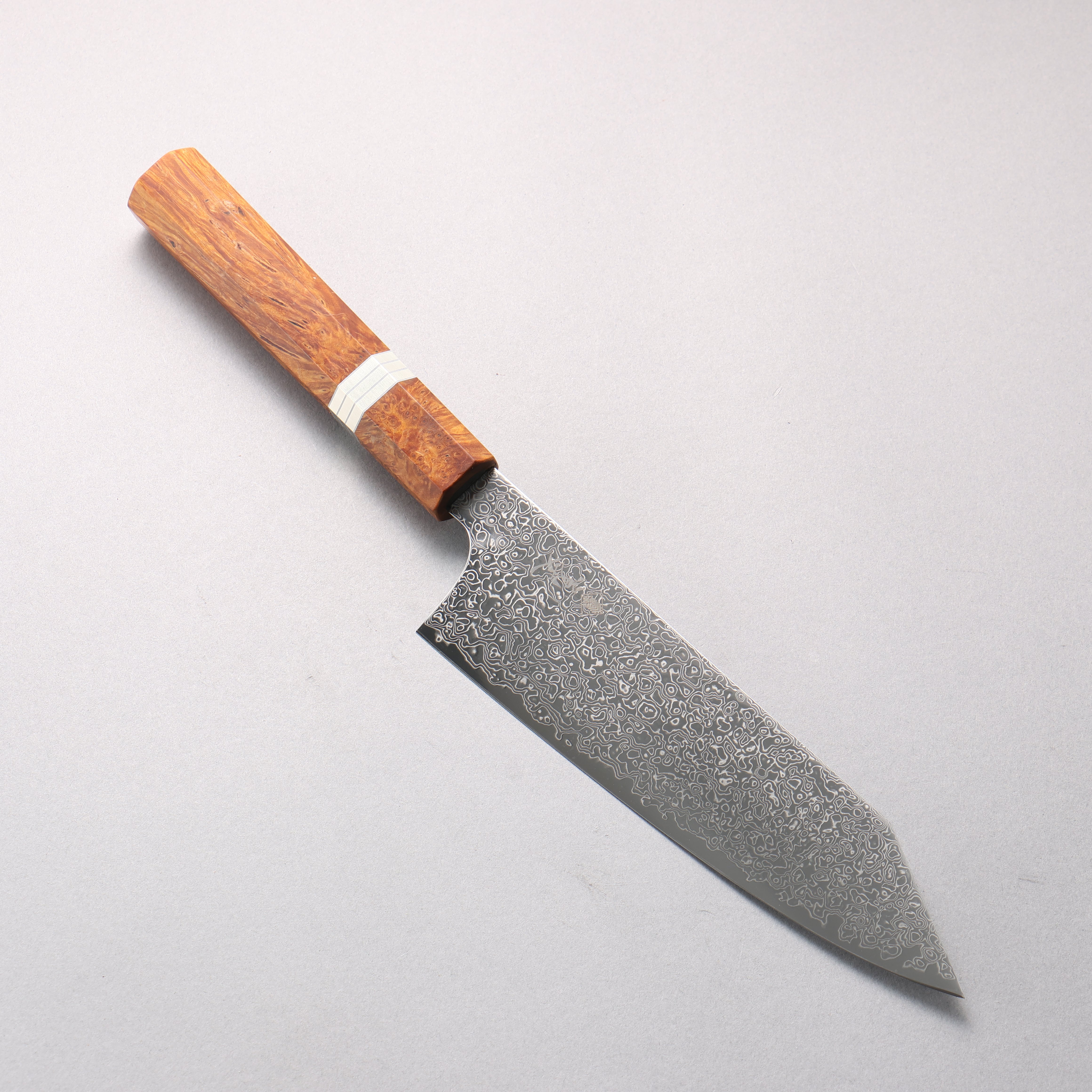 寬丈 SG2 大馬士革紋 打磨處理 切付三德刀 180mm 棕色穩定木 (銀環) 握把 - 清助刃物