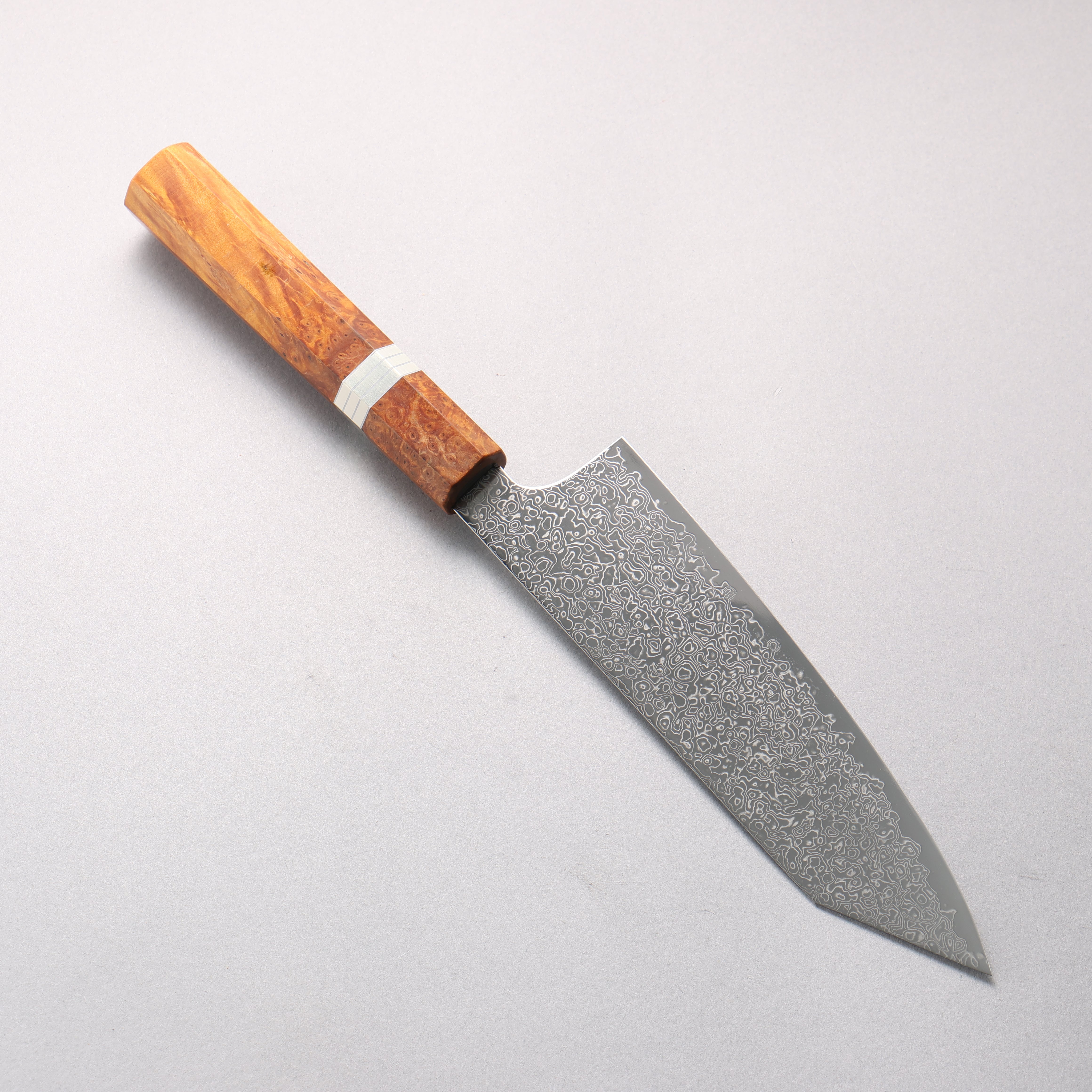 寬丈 SG2 大馬士革紋 打磨處理 切付三德刀 180mm 棕色穩定木 (銀環) 握把 - 清助刃物