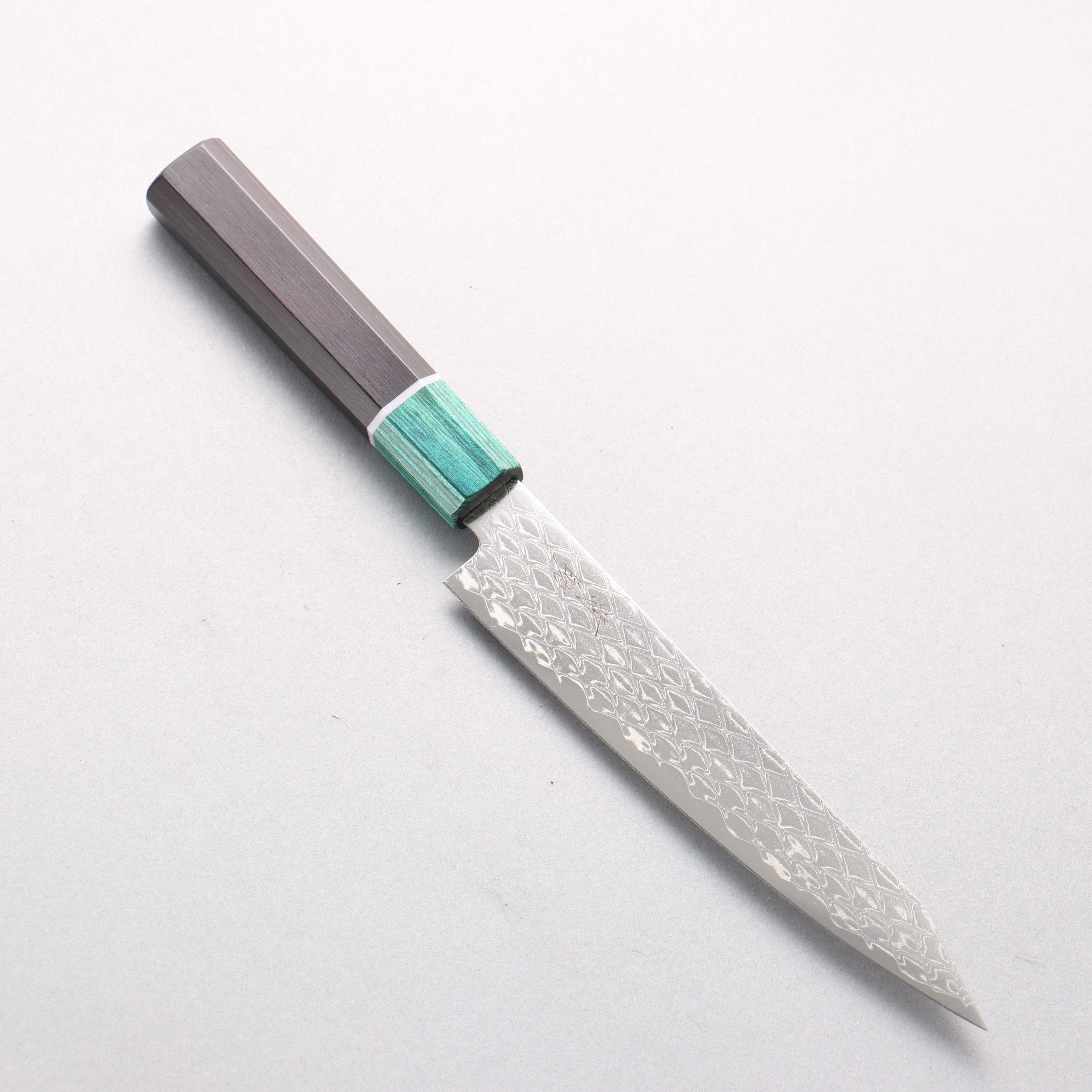 清助 AUS10 鏡面菱格紋 切付多用途小刀 150mm 黑合成木（口輪：綠合成木） 握把 - 清助刃物