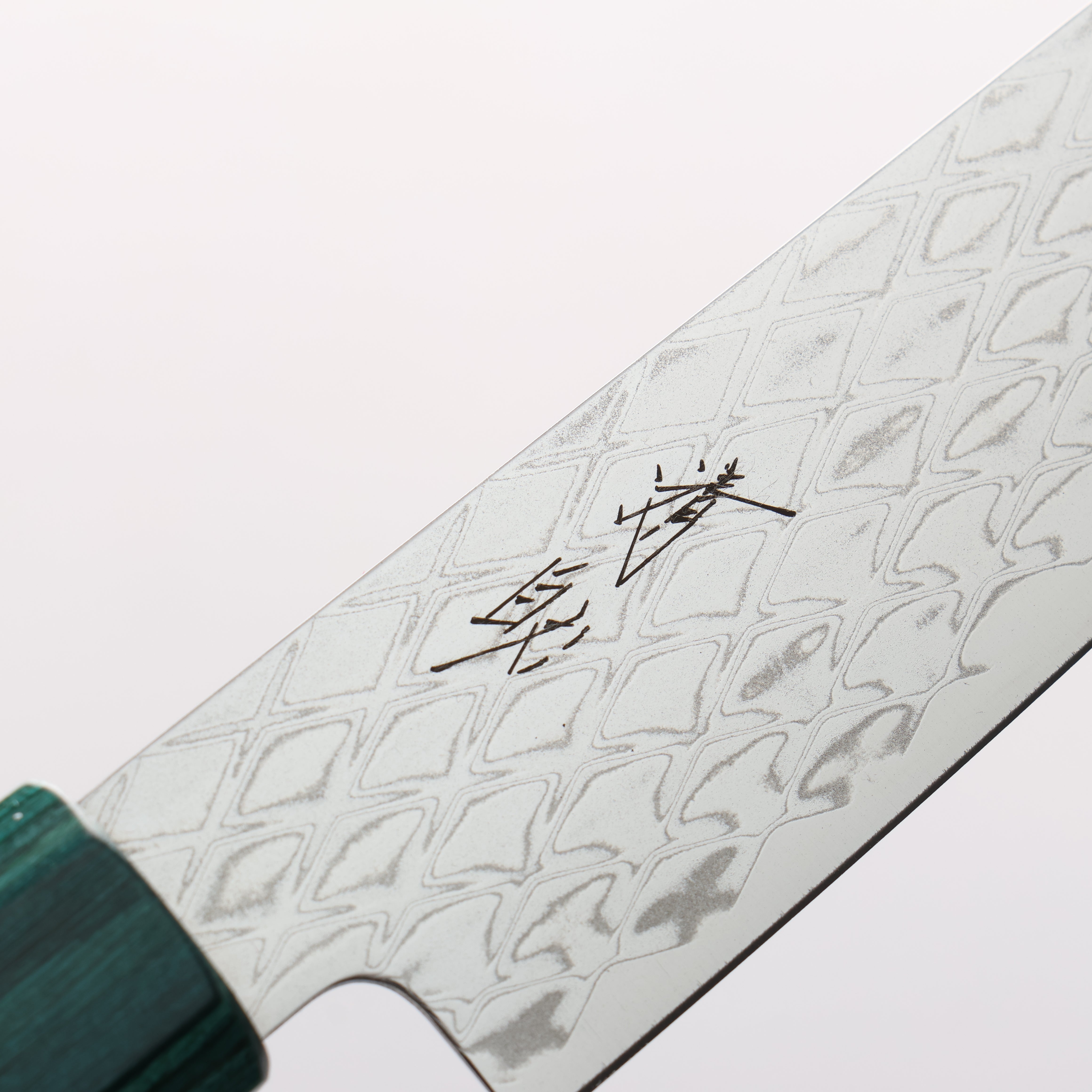 清助 AUS10 鏡面菱格紋 切付多用途小刀 150mm 黑合成木（口輪：綠合成木） 握把 - 清助刃物