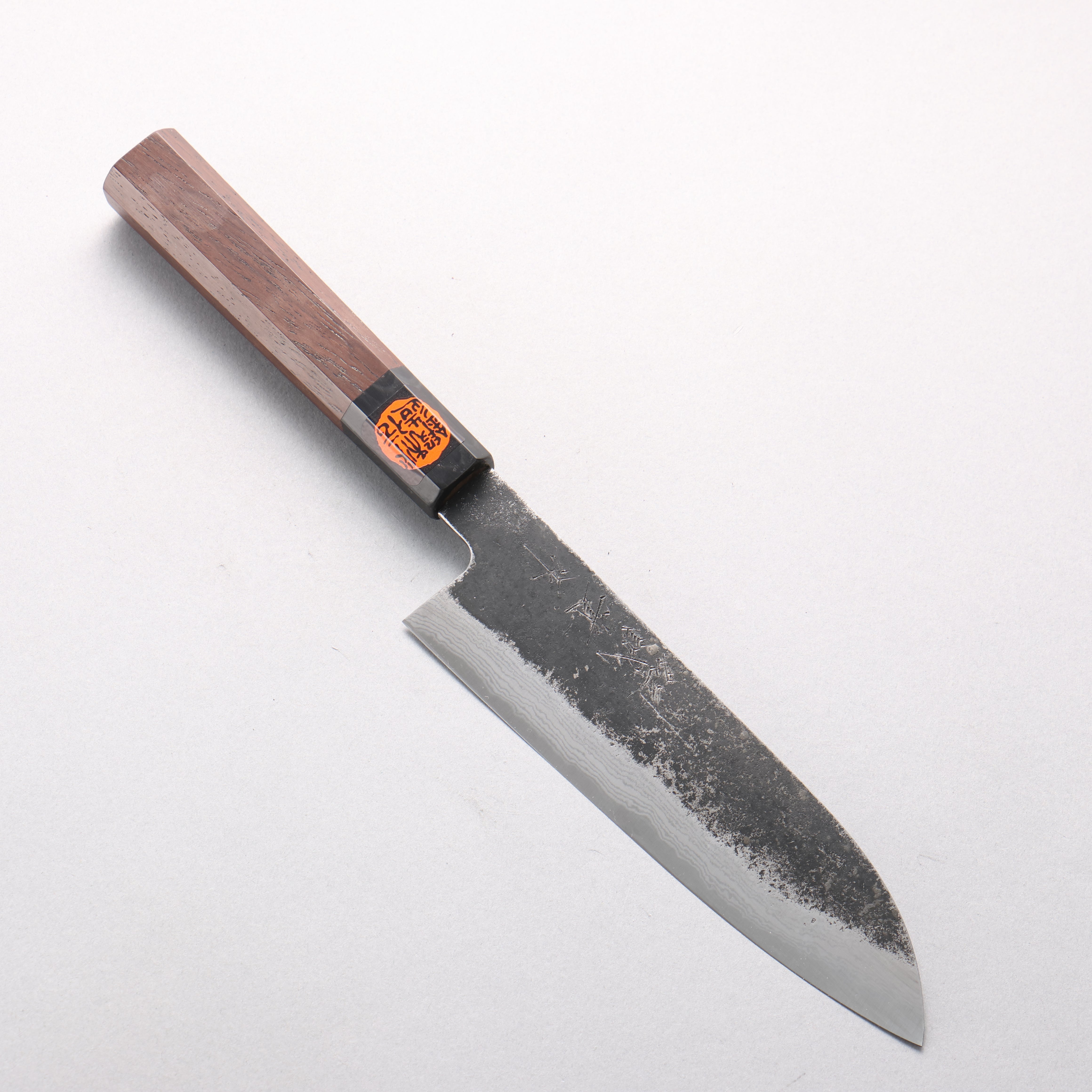 田中 誠貴 鐵火 青鋼二號 黑打 大馬士革紋 三德刀 170mm 核桃木 握把 - 清助刃物