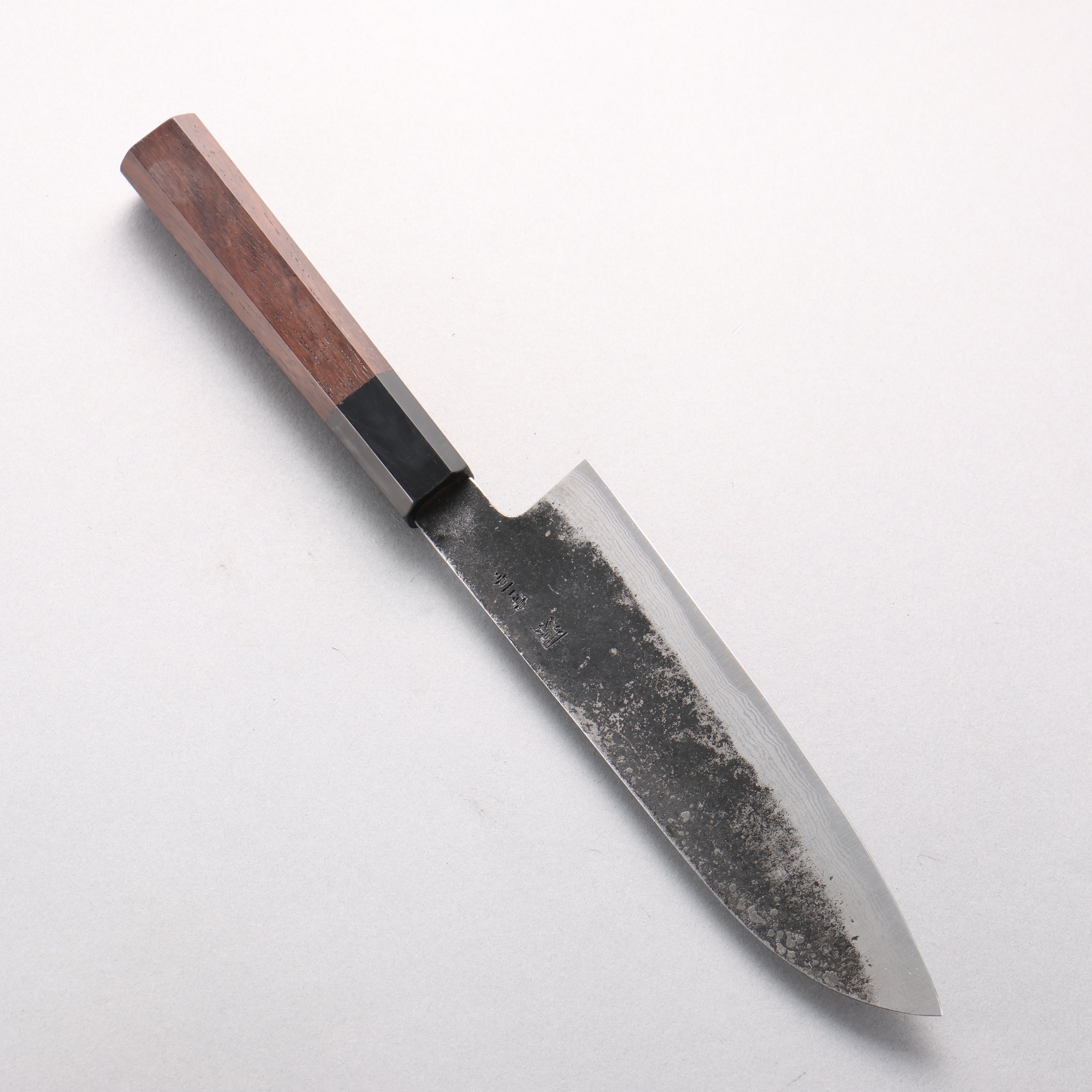 田中 誠貴 鐵火 青鋼二號 黑打 大馬士革紋 三德刀 170mm 核桃木 握把 - 清助刃物