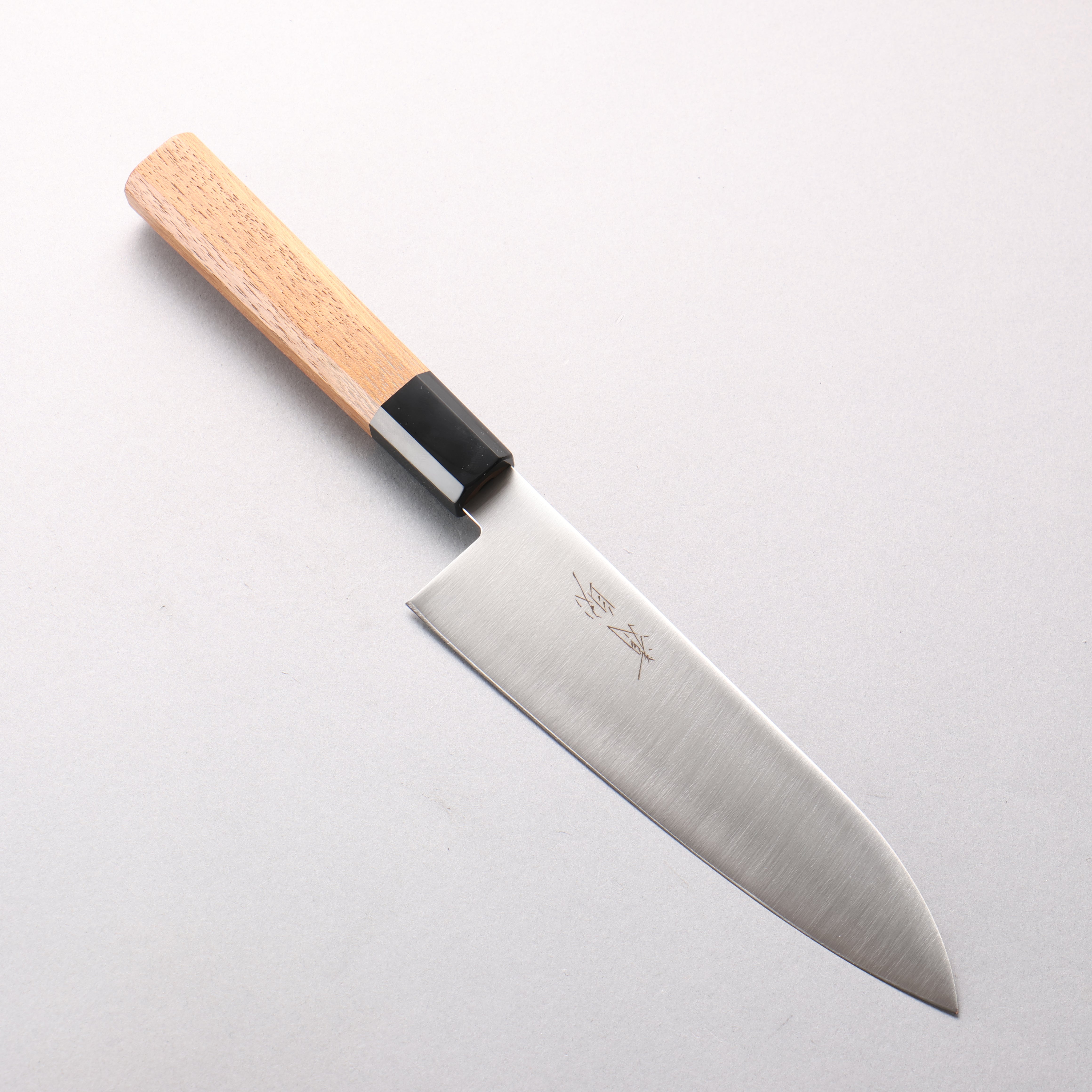 清助 不鏽鋼 三德刀 180mm 柚木 (口輪：黑塑膠) 握把 - 清助刃物