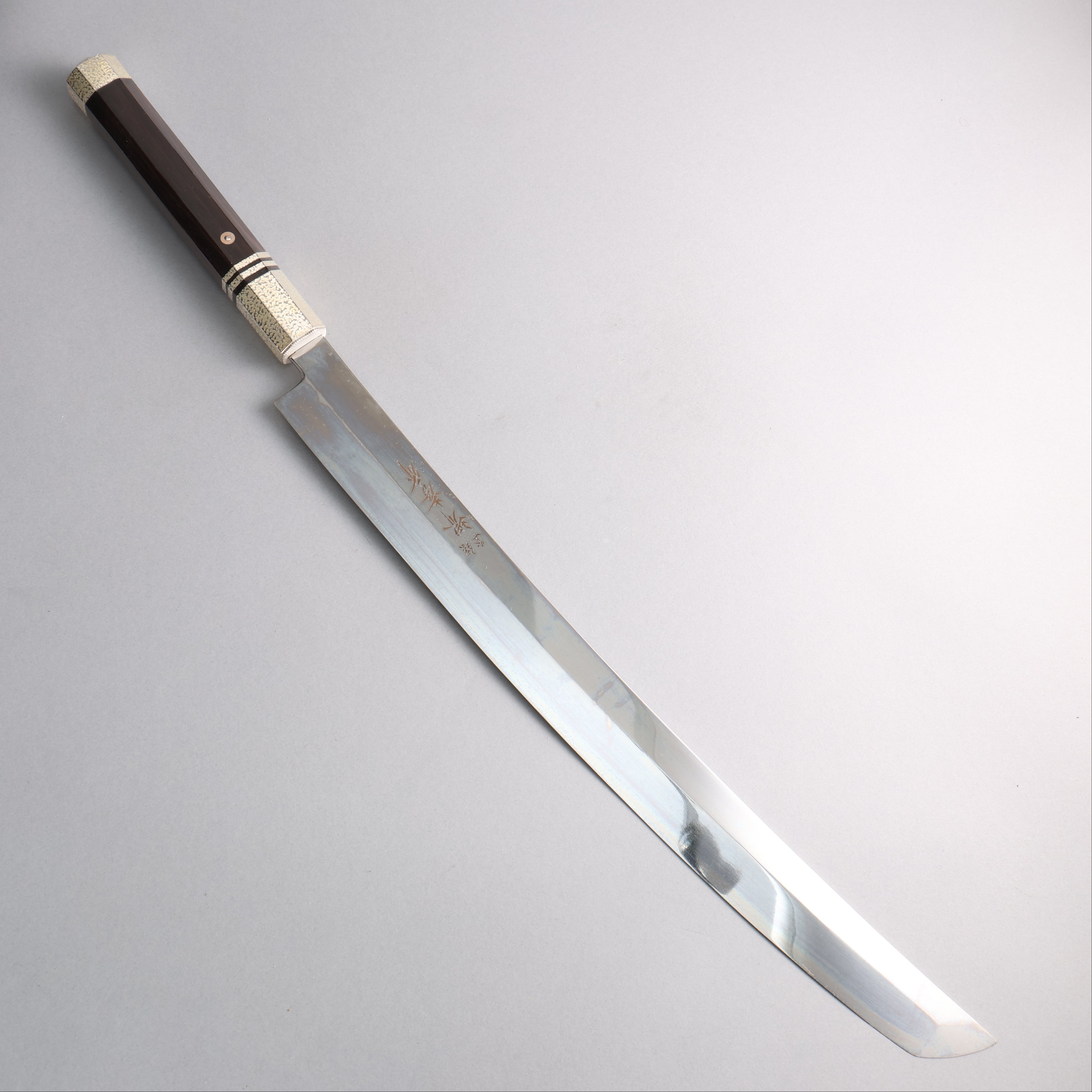 堺 孝行 本燒 銀三鋼 鏡面處理 先丸柳刃 510mm （上下兩枚銀口輪） 握把 附刀鞘 - 清助刃物
