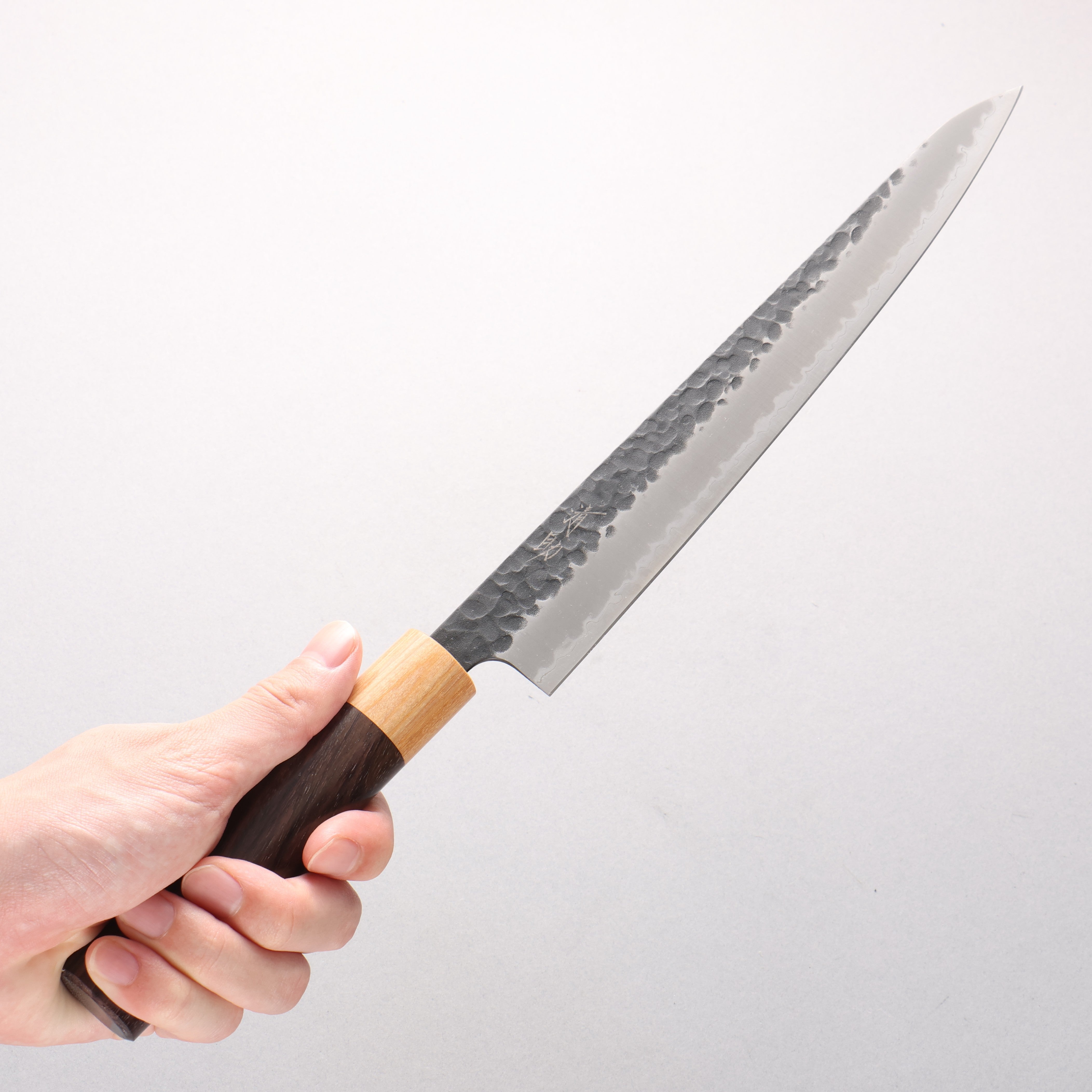清助 黑白 超級青鋼 鎚目 黑打 筋引 240mm 紫檀木 握把 - 清助刃物