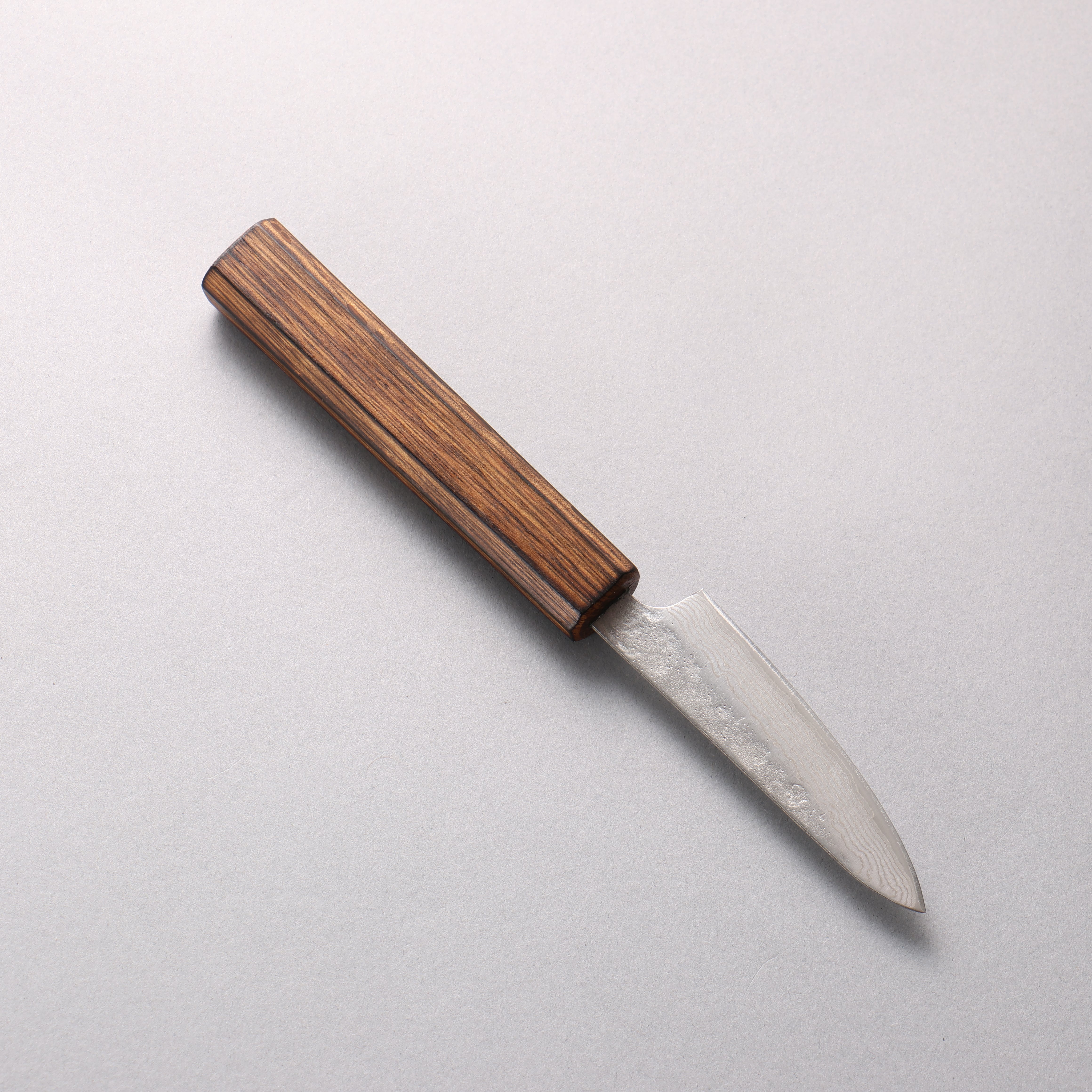 清助 不鏽鋼 440C 鎚目 大馬士革紋 多用途小刀 80mm 橡木 握把