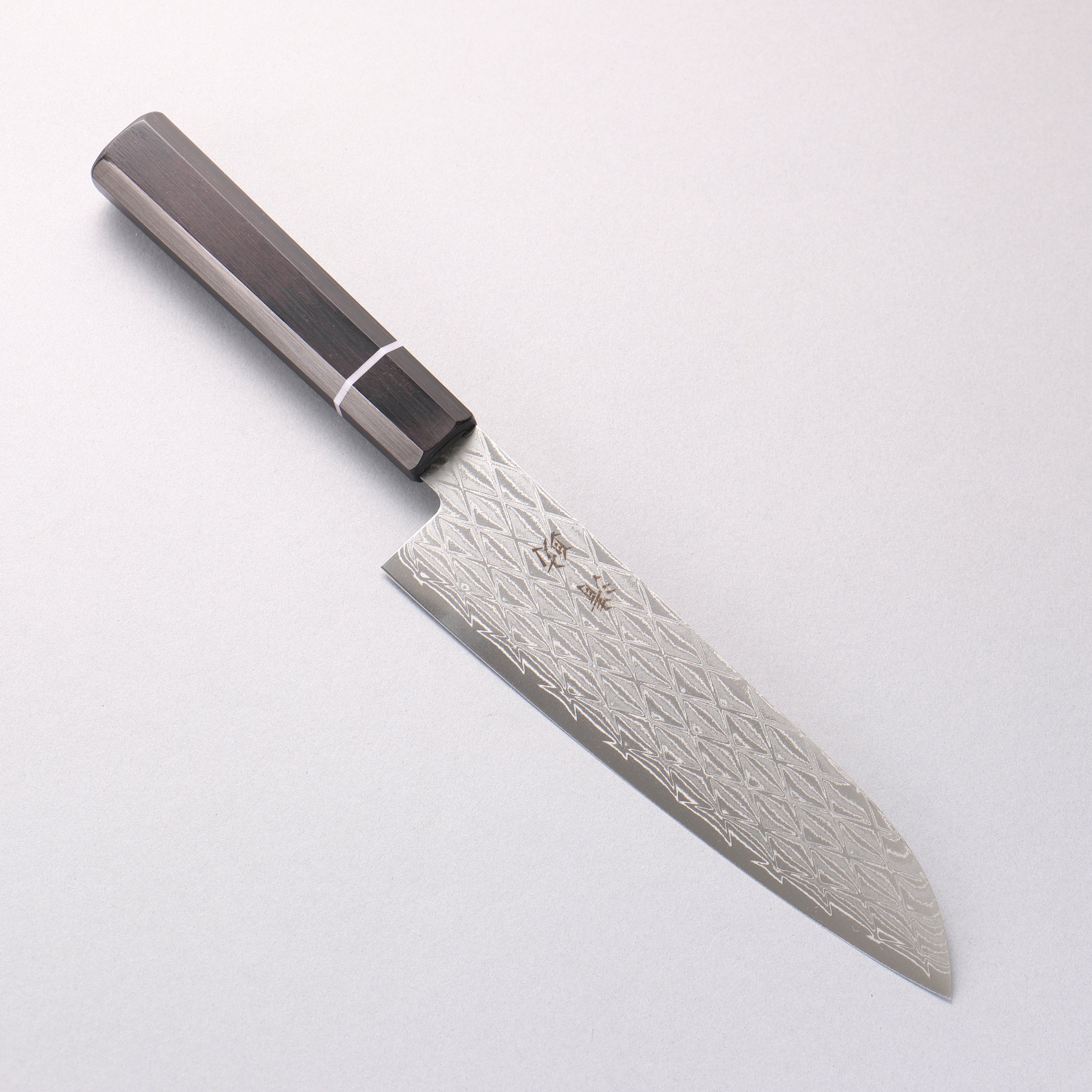 清助 AUS10 鏡面菱格紋 三德刀 180mm 黑合成木 握把 - 清助刃物
