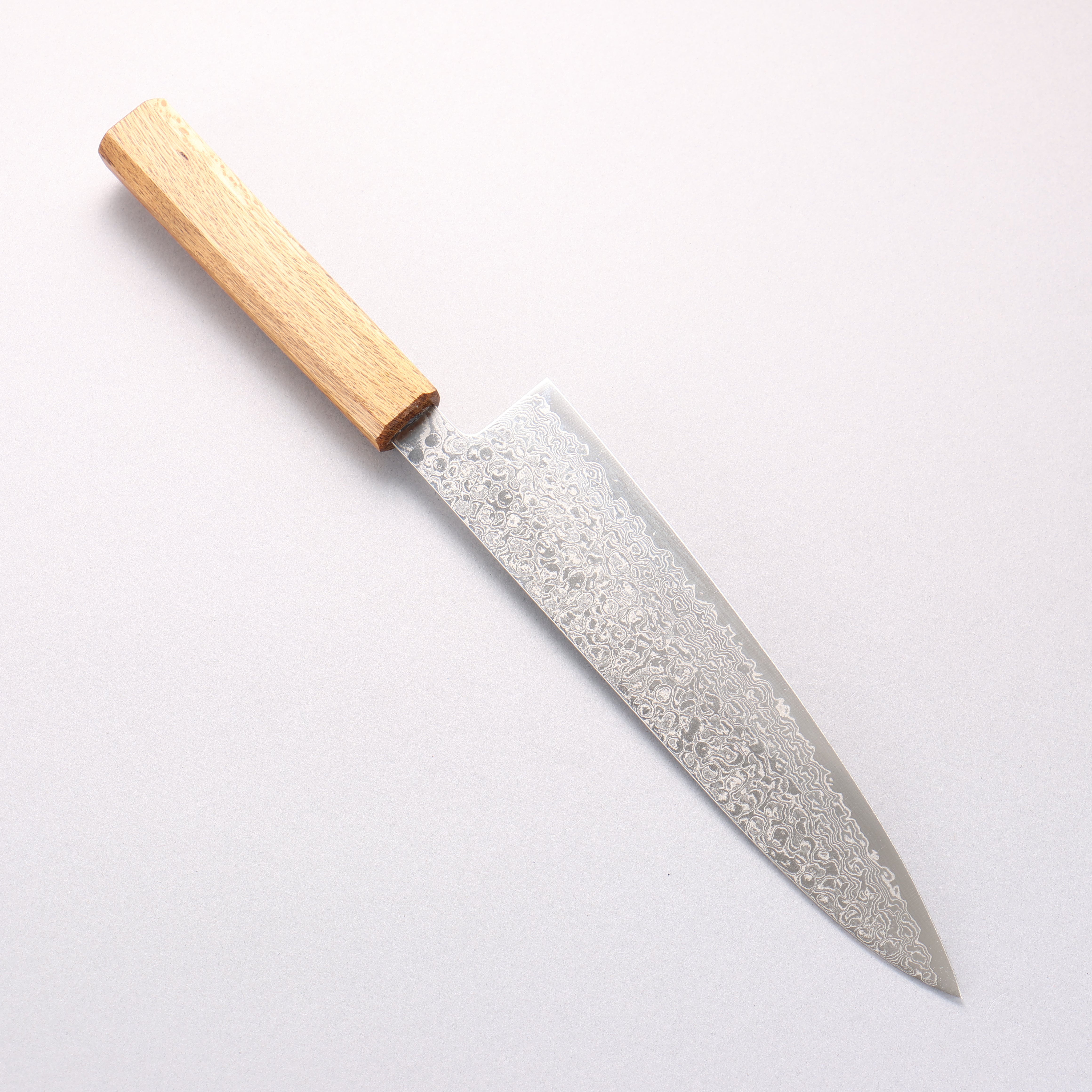 清助 ZA-18 鏡面處理 大馬士革紋 牛刀 210mm 橡木 握把 - 清助刃物