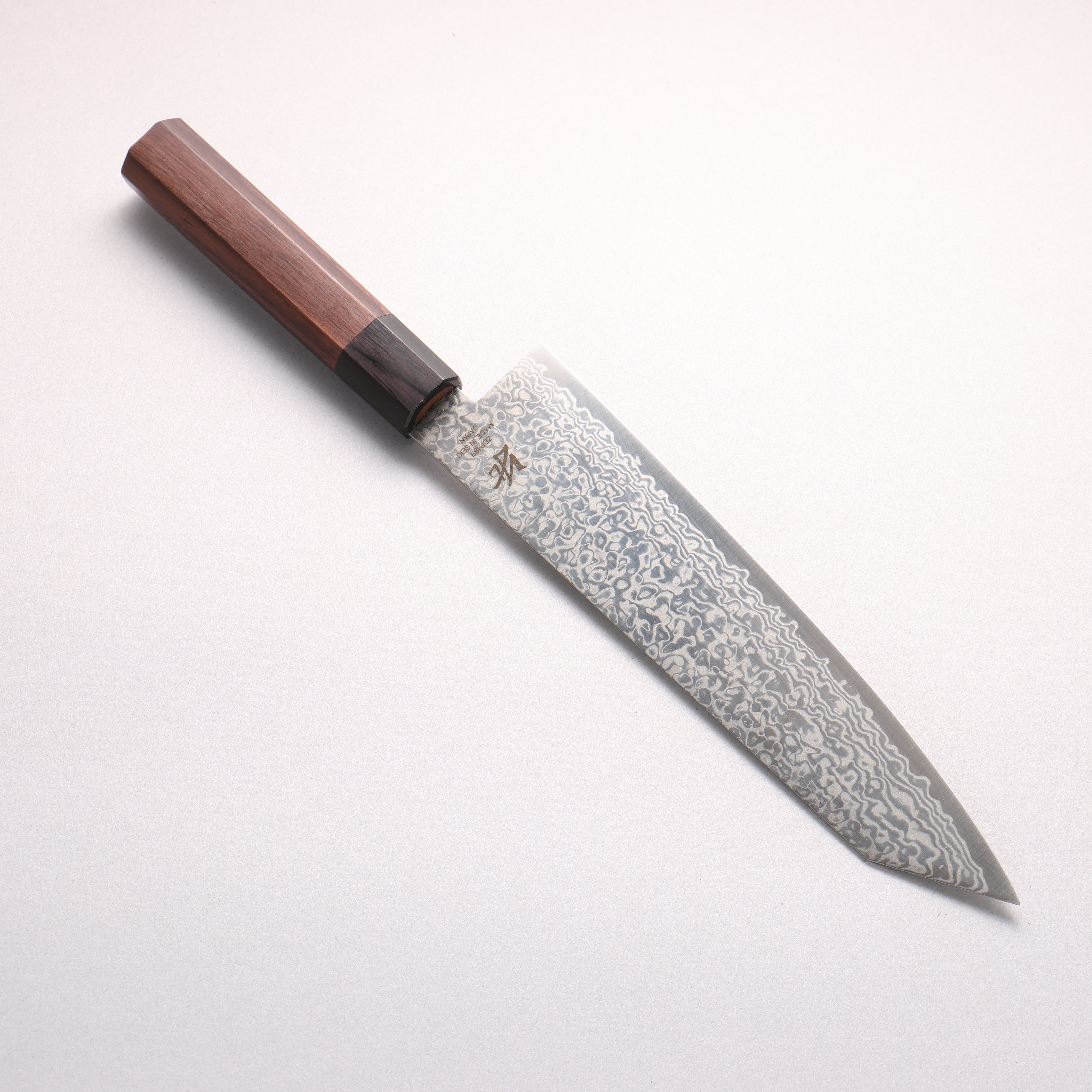 清助 ZDP189 大馬士革紋 切付牛刀 210mm 紫檀木（口輪：黑合成木） 握把 - 清助刃物